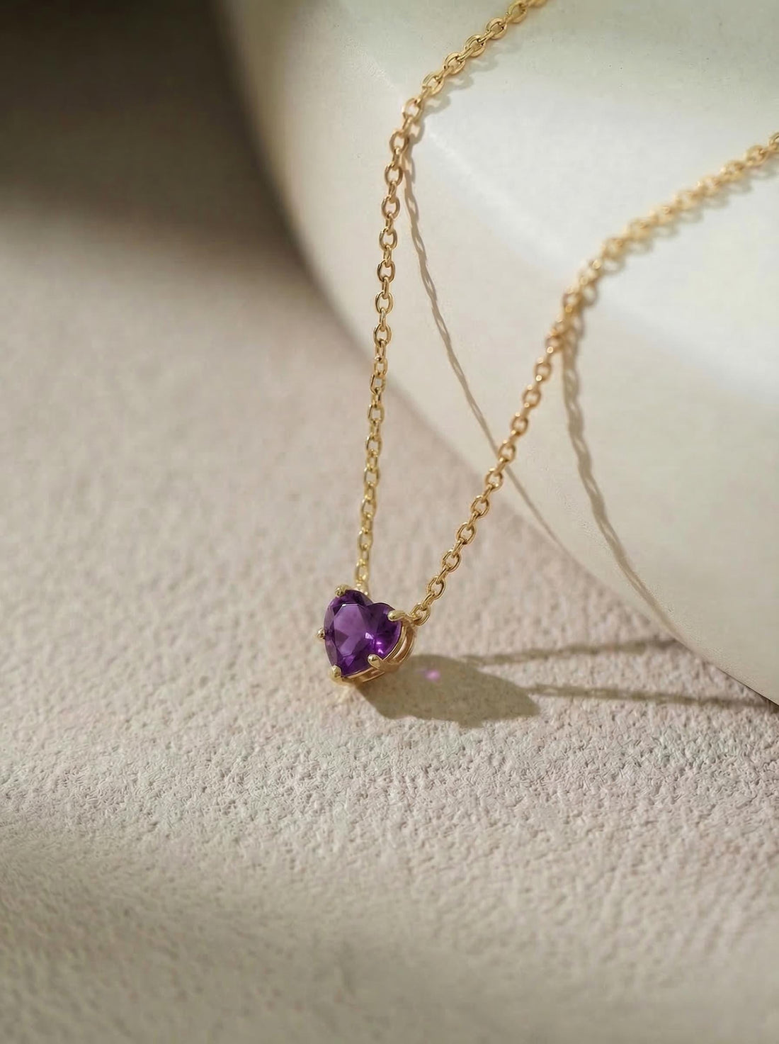 Dainty Gold Amethyst Heart Necklace, February Birthstone Pendant, Delicate Gold Love Jewelry Gift for Her, Anniversary Birthday