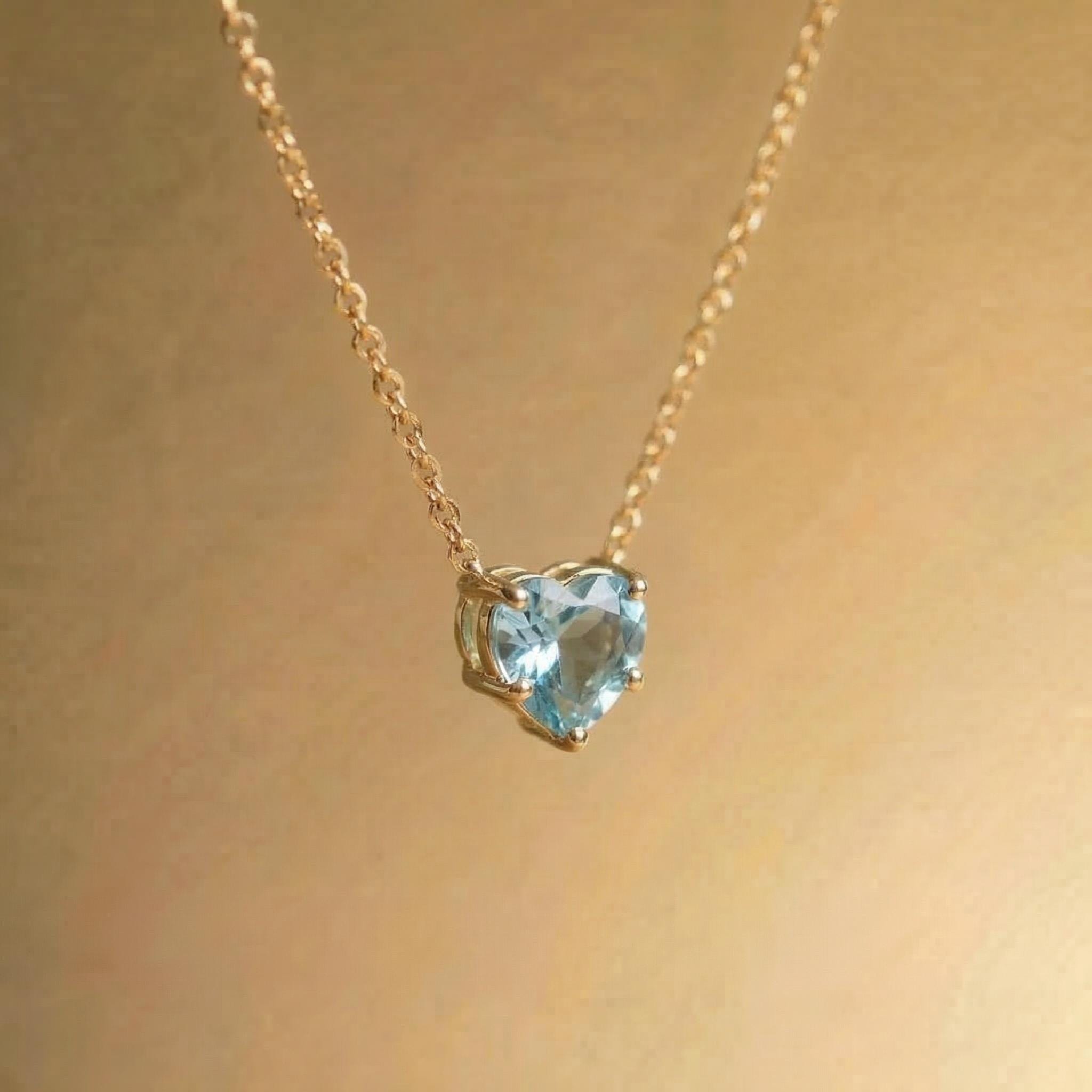 Aquamarine Heart Pendant for Her – March Birthstone Gift – 18K Gold Minimalist Jewelry