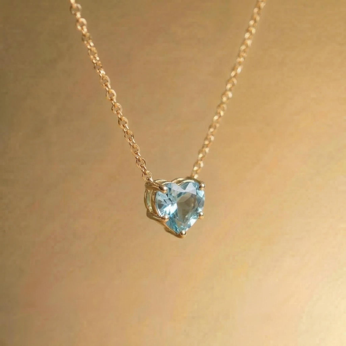 Aquamarine Heart Pendant for Her – March Birthstone Gift – 18K Gold Minimalist Jewelry