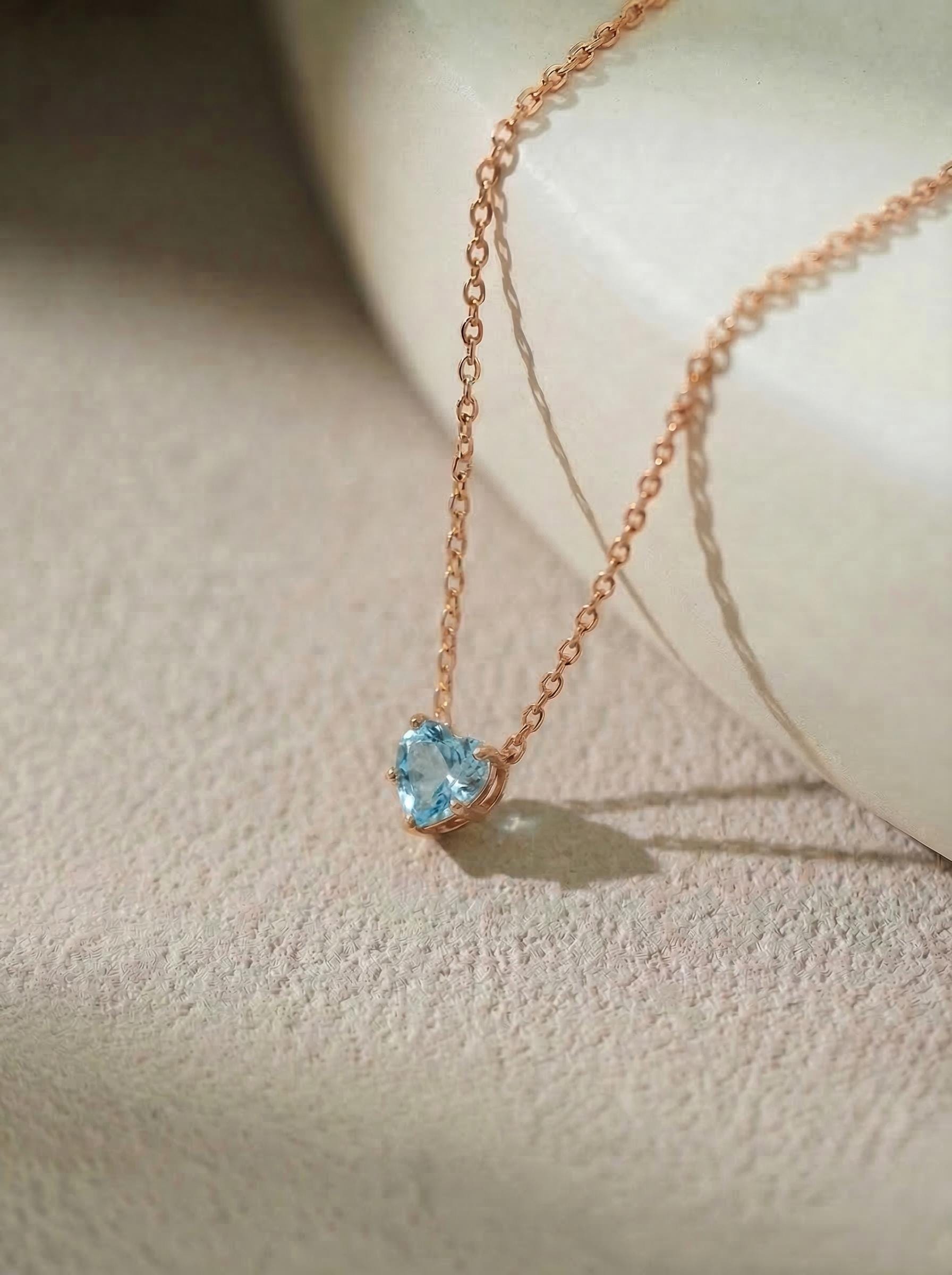 Aquamarine Heart Pendant for Her – March Birthstone Gift – 18K Gold Minimalist Jewelry