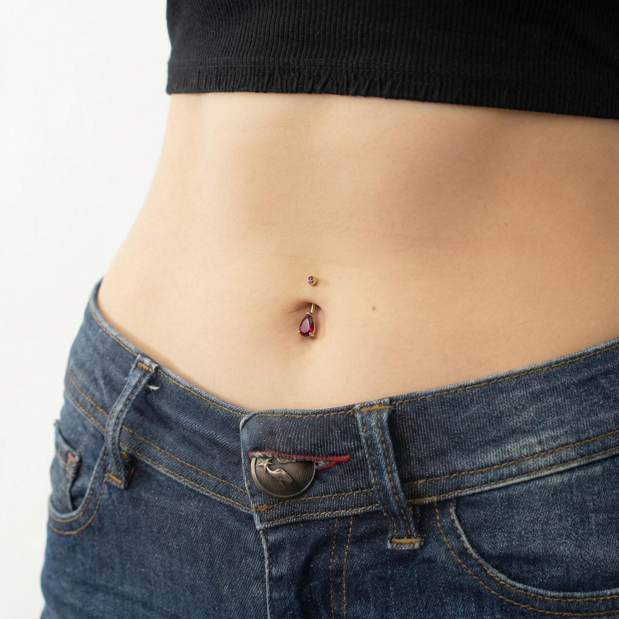 Elegant Red Teardrop Belly Button Ring | Dangle Navel Piercing Jewelry | Surgical Steel Body Jewelry with Ruby Red Gemstone