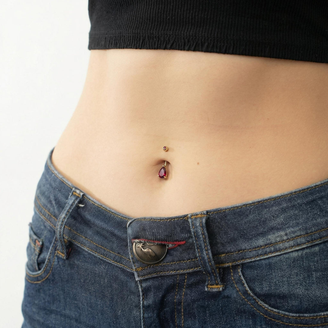 Elegant Red Teardrop Belly Button Ring | Dangle Navel Piercing Jewelry | Surgical Steel Body Jewelry with Ruby Red Gemstone
