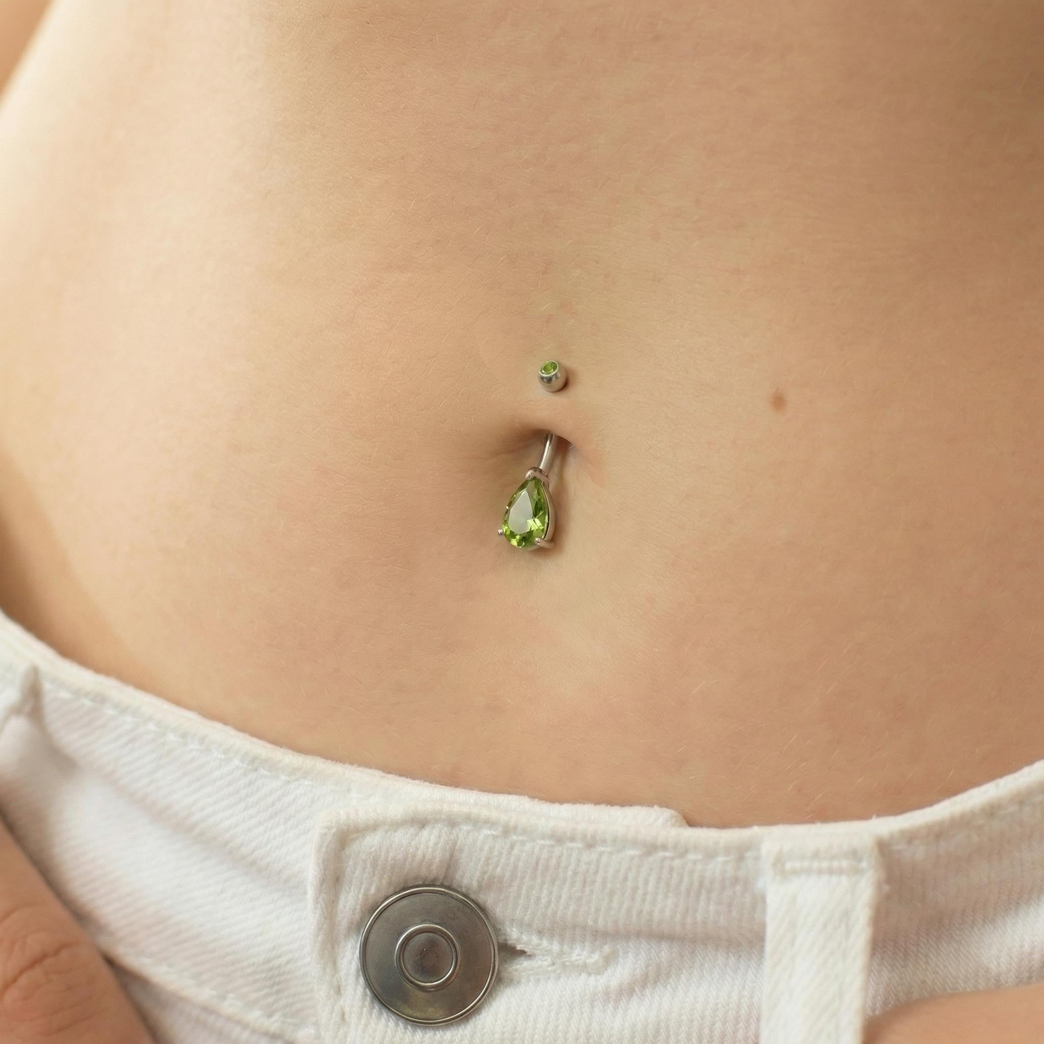 Elegant Peridot Teardrop Belly Button Ring | Dainty Gold Navel Piercing Jewelry | August Birthstone Gift for Her | Sparkling Body Jewelry