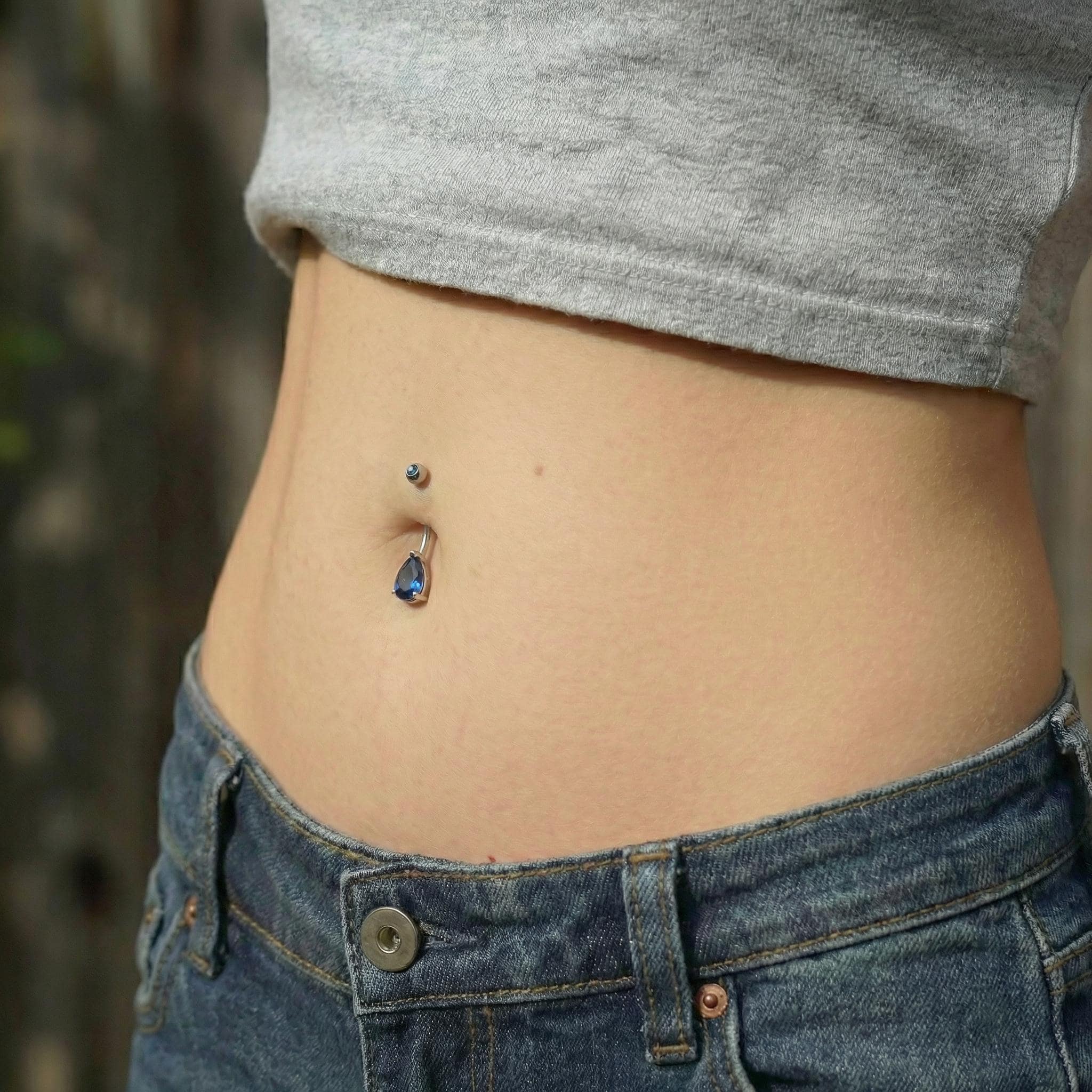 Elegant Blue Teardrop Navel Ring | Dainty Sapphire Crystal Belly Button Ring | Sterling Silver Body Jewelry | Sparkly Dangle Piercing Gift