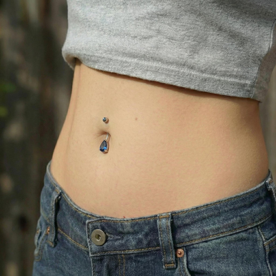 Elegant Blue Teardrop Navel Ring | Dainty Sapphire Crystal Belly Button Ring | Sterling Silver Body Jewelry | Sparkly Dangle Piercing Gift