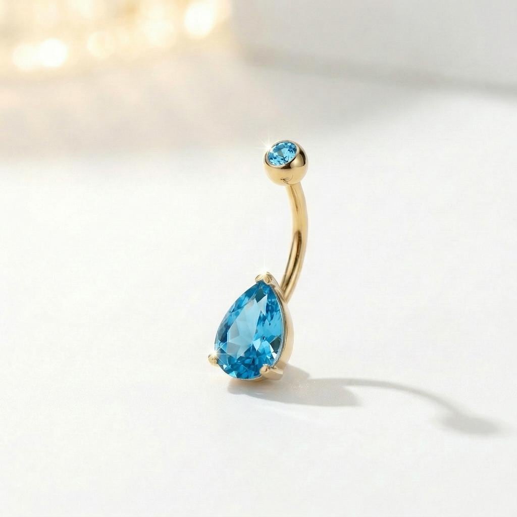 Vibrant Blue Teardrop Navel Ring | Sterling Silver Belly Button Jewelry | Dangle Gemstone Belly Ring | Elegant Body Piercing Gift