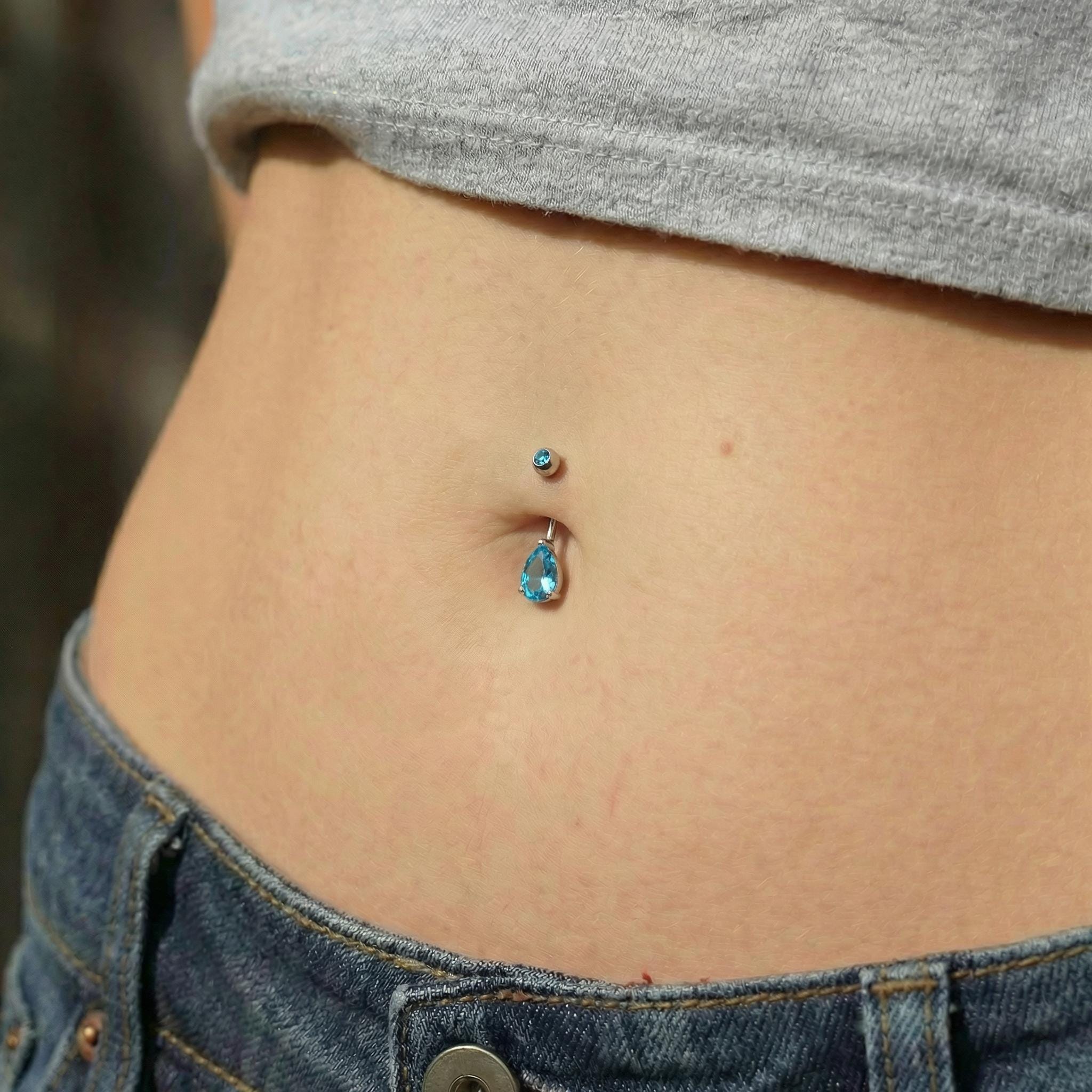 Vibrant Blue Teardrop Navel Ring | Sterling Silver Belly Button Jewelry | Dangle Gemstone Belly Ring | Elegant Body Piercing Gift