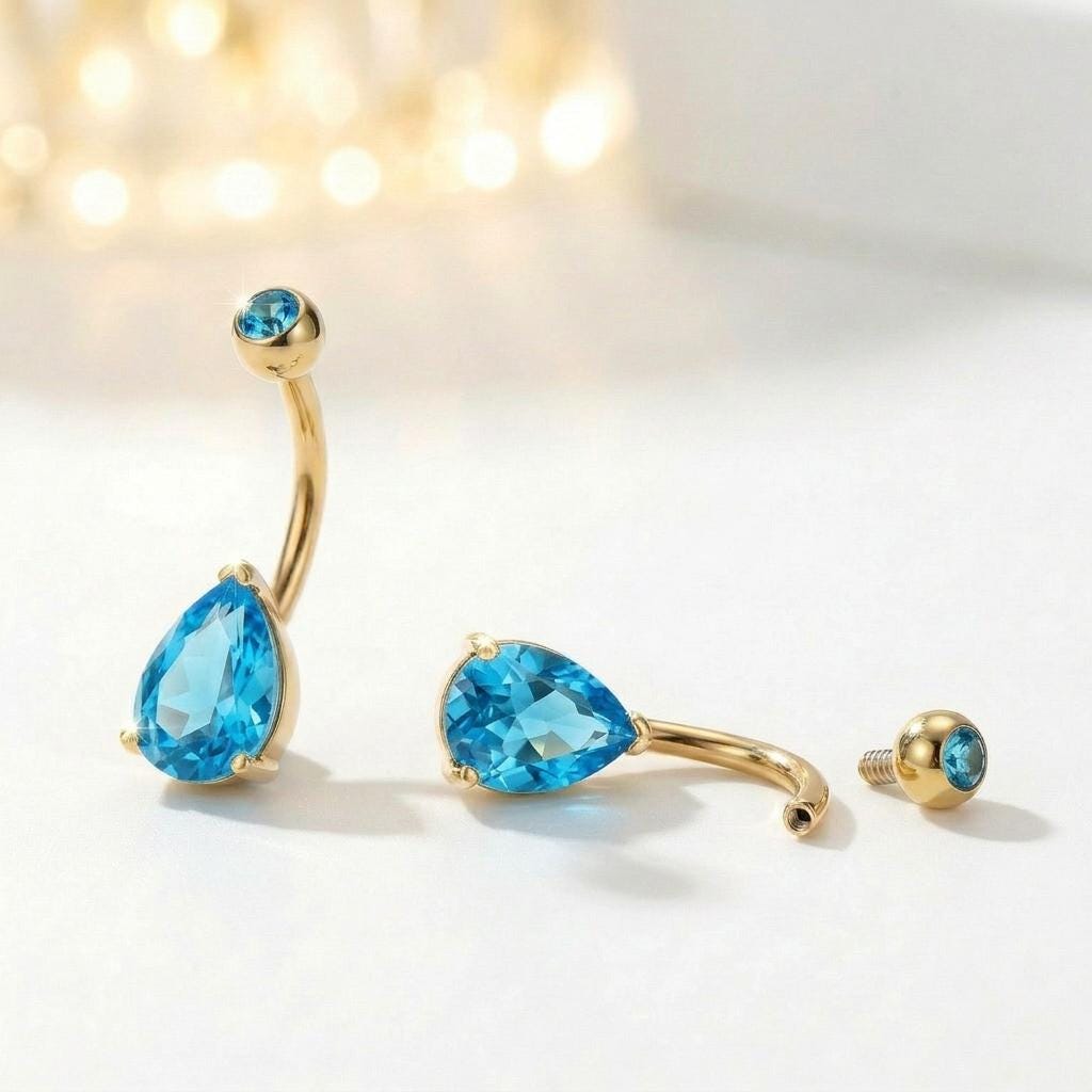 Vibrant Blue Teardrop Navel Ring | Sterling Silver Belly Button Jewelry | Dangle Gemstone Belly Ring | Elegant Body Piercing Gift