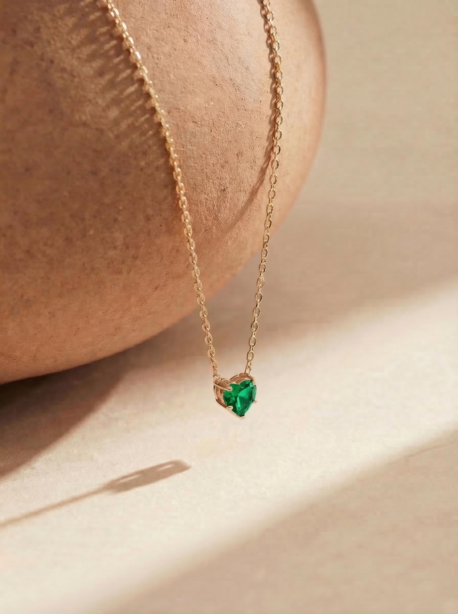 Dainty Emerald Green Heart Necklace, Gold Plated Love Pendant, Minimalist Jewelry Gift for Her, May Birthstone, Anniversary