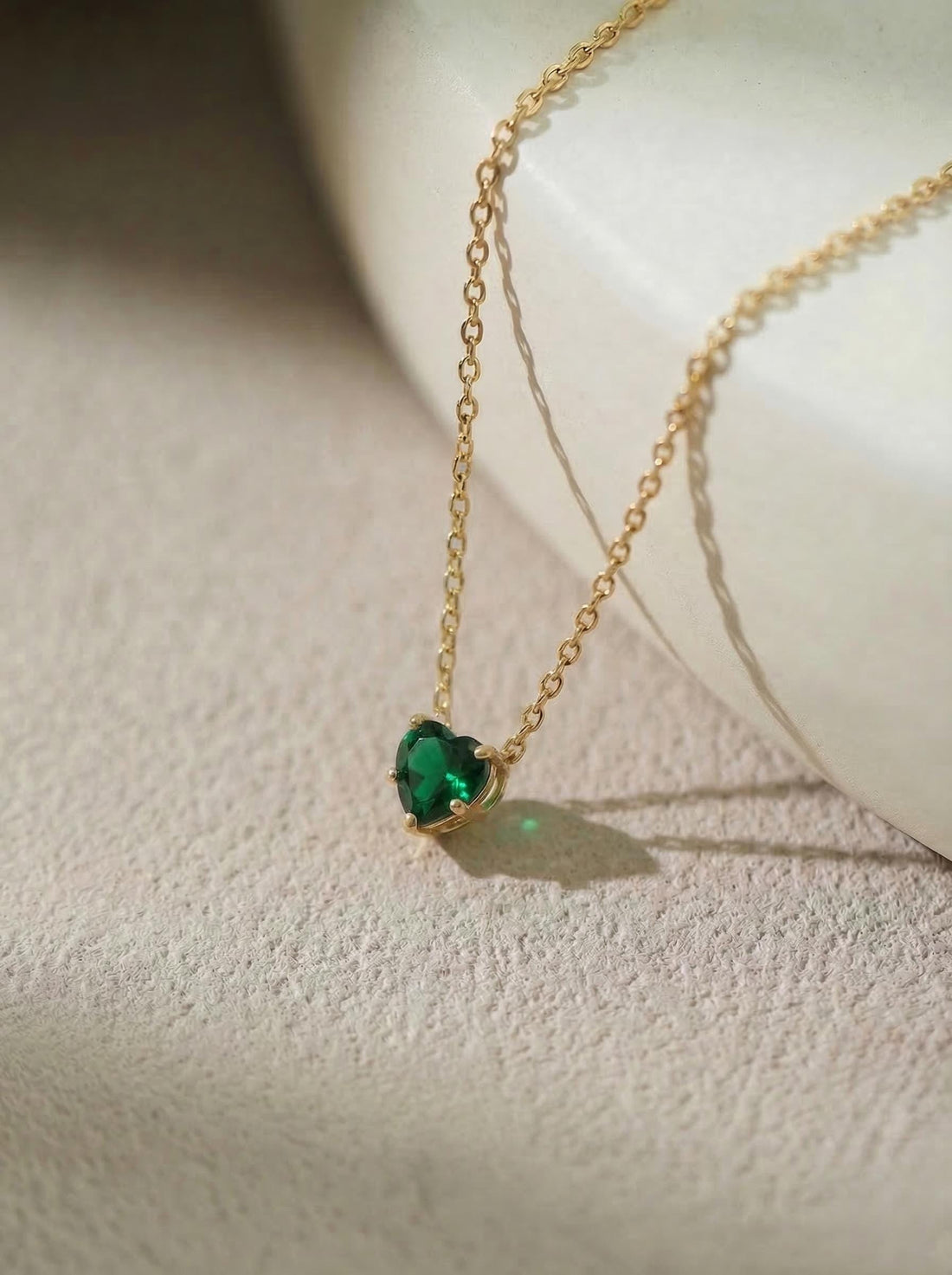 Dainty Emerald Green Heart Necklace, Gold Plated Love Pendant, Minimalist Jewelry Gift for Her, May Birthstone, Anniversary
