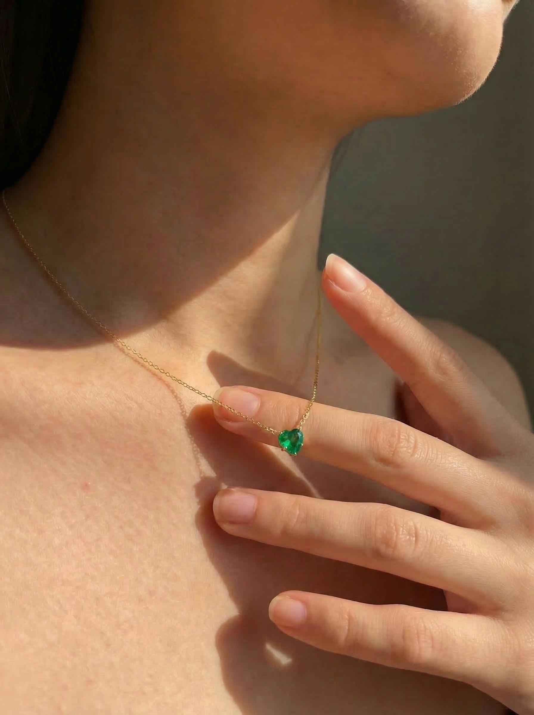 Dainty Emerald Green Heart Necklace, Gold Plated Love Pendant, Minimalist Jewelry Gift for Her, May Birthstone, Anniversary