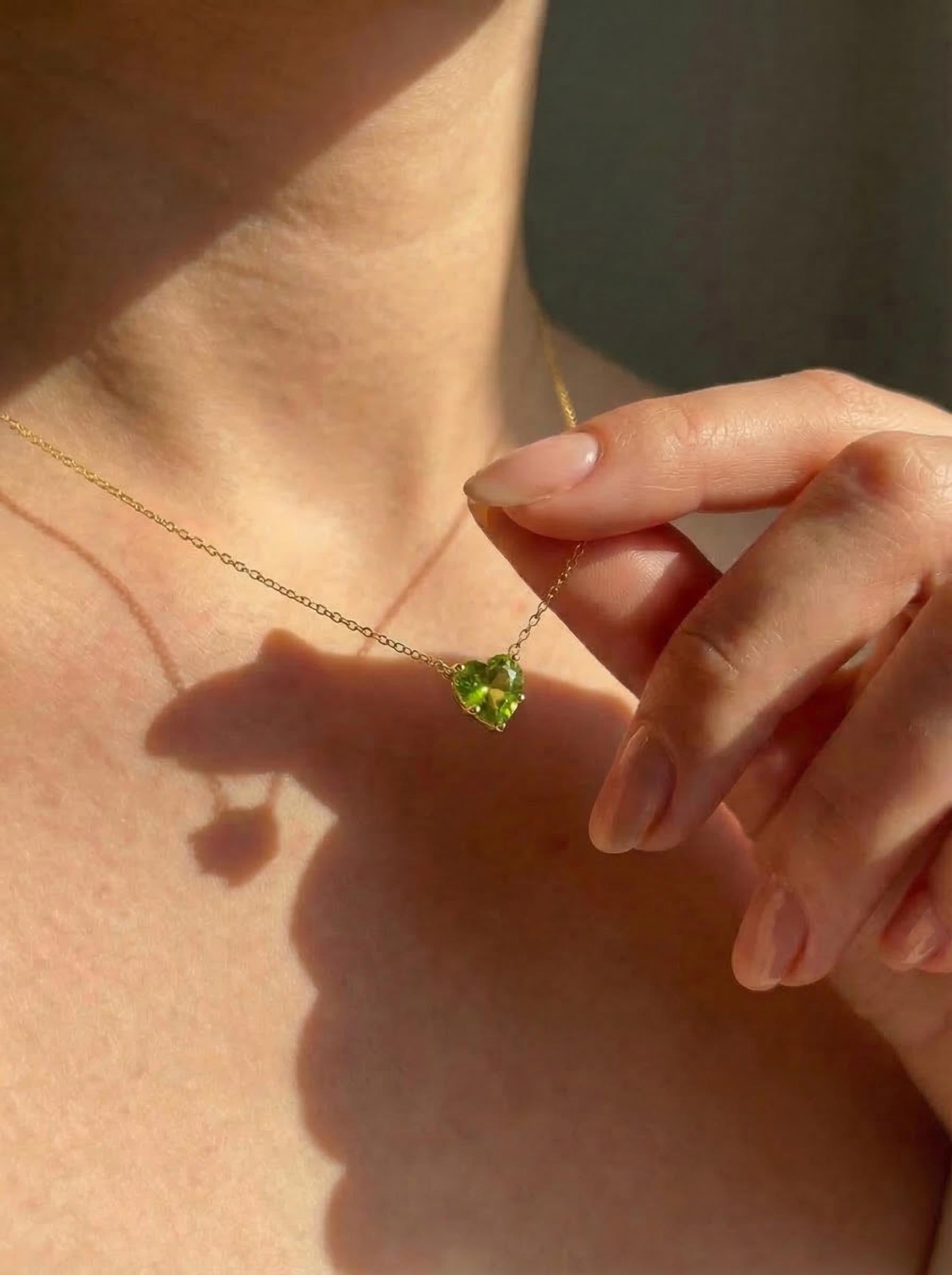 Dainty Gold Peridot Heart Necklace, August Birthstone Jewelry, Delicate Love Pendant, Minimalist Anniversary Gift for Her