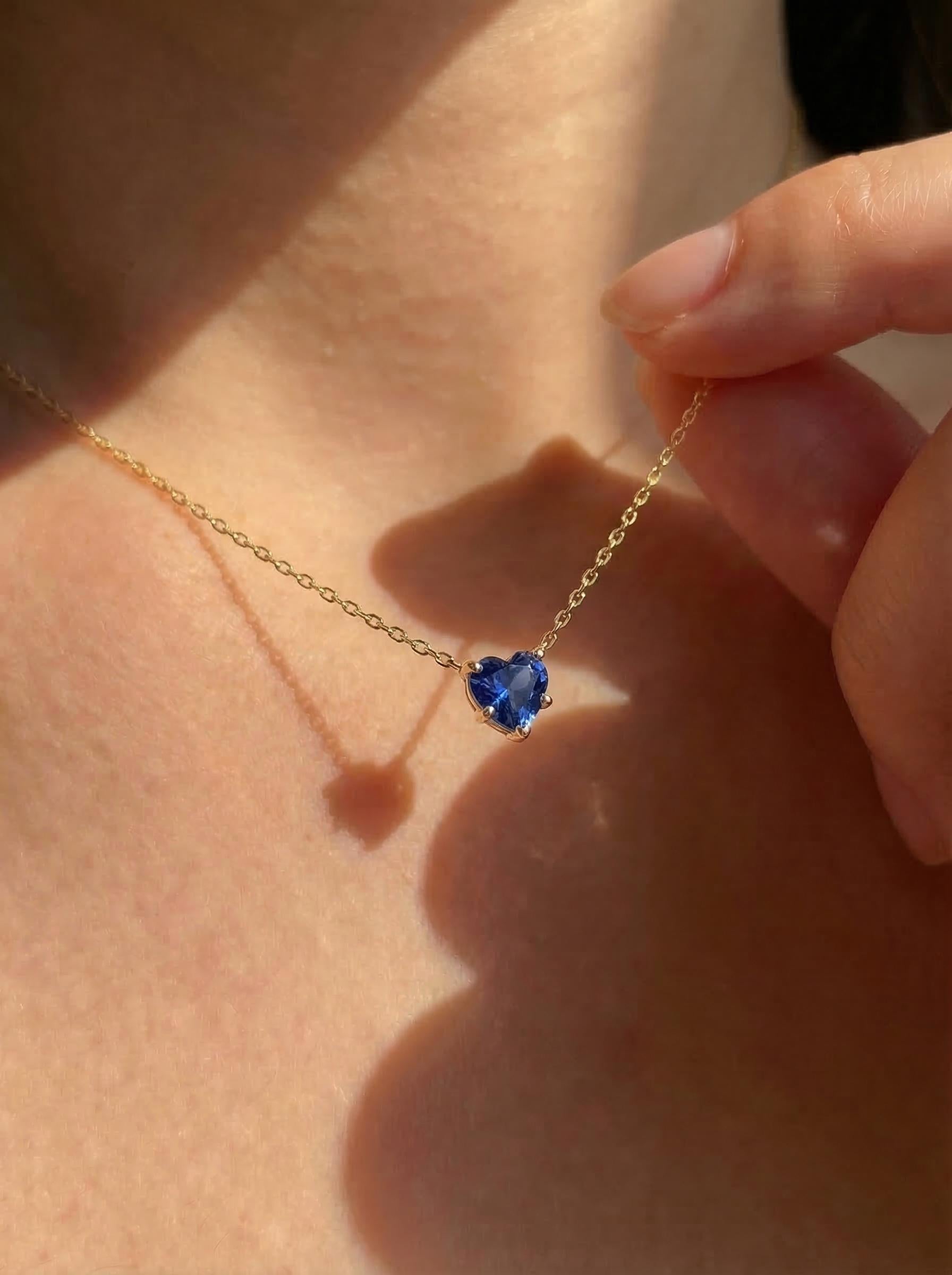 Dainty Gold Heart Sapphire Necklace | Delicate Blue Gemstone Pendant | September Birthstone Jewelry | Anniversary Gift for Her