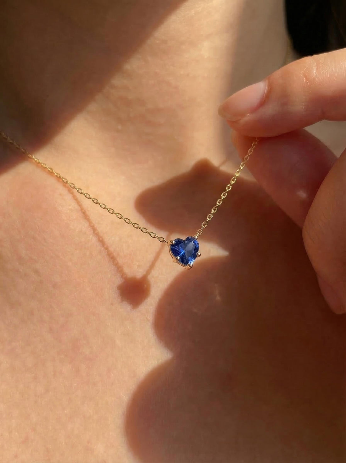 Dainty Gold Heart Sapphire Necklace | Delicate Blue Gemstone Pendant | September Birthstone Jewelry | Anniversary Gift for Her