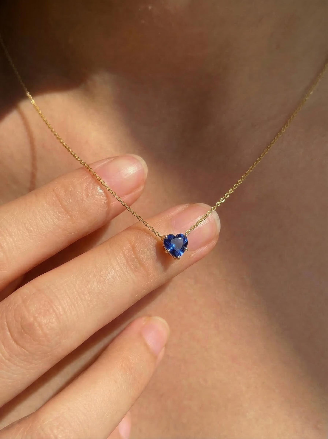 Dainty Gold Heart Sapphire Necklace | Delicate Blue Gemstone Pendant | September Birthstone Jewelry | Anniversary Gift for Her