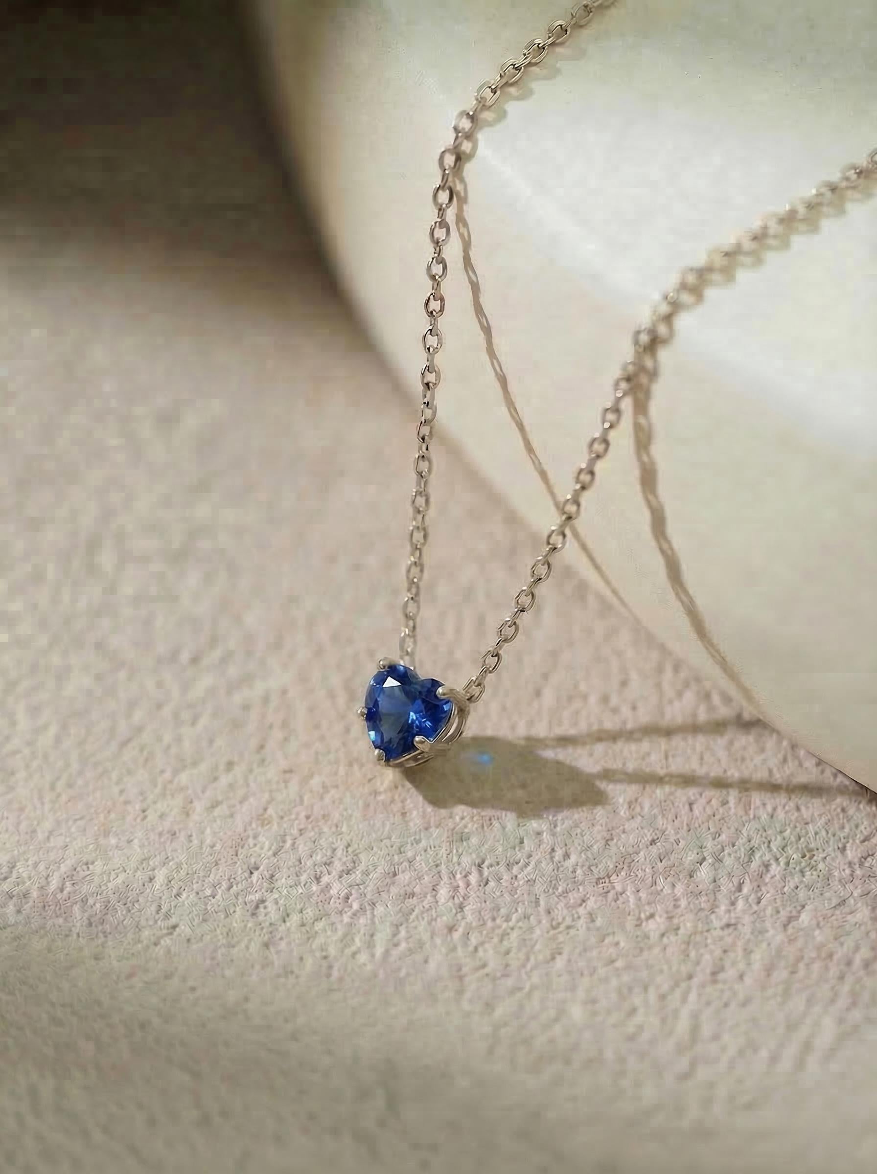 Dainty Gold Heart Sapphire Necklace | Delicate Blue Gemstone Pendant | September Birthstone Jewelry | Anniversary Gift for Her