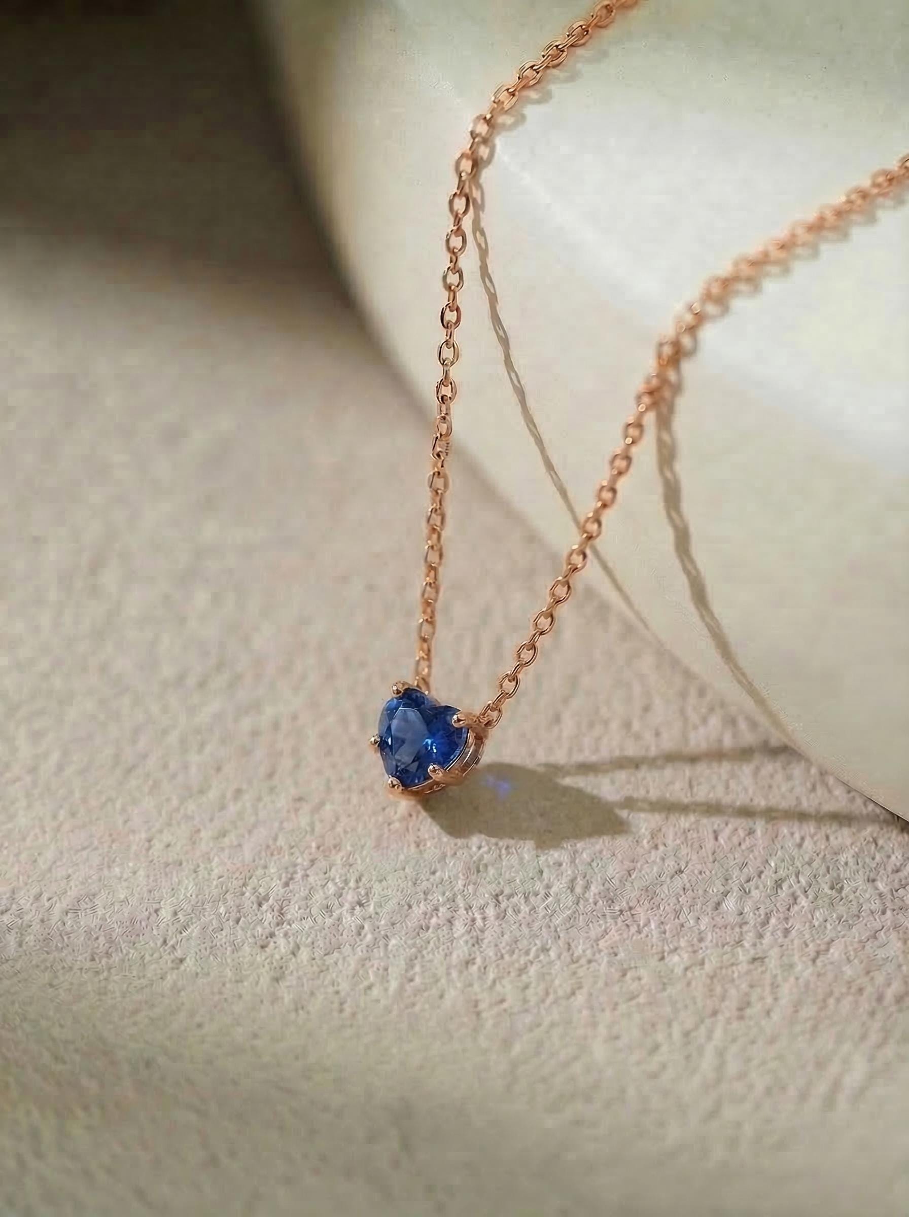 Dainty Gold Heart Sapphire Necklace | Delicate Blue Gemstone Pendant | September Birthstone Jewelry | Anniversary Gift for Her