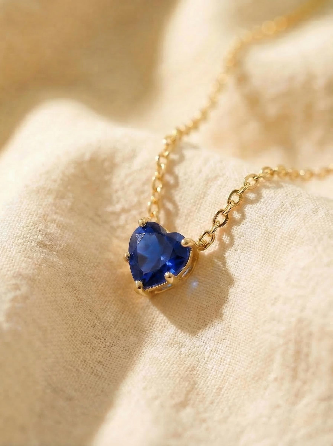 Dainty Gold Heart Sapphire Necklace | Delicate Blue Gemstone Pendant | September Birthstone Jewelry | Anniversary Gift for Her