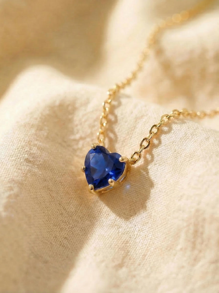 Dainty Gold Heart Sapphire Necklace | Delicate Blue Gemstone Pendant | September Birthstone Jewelry | Anniversary Gift for Her