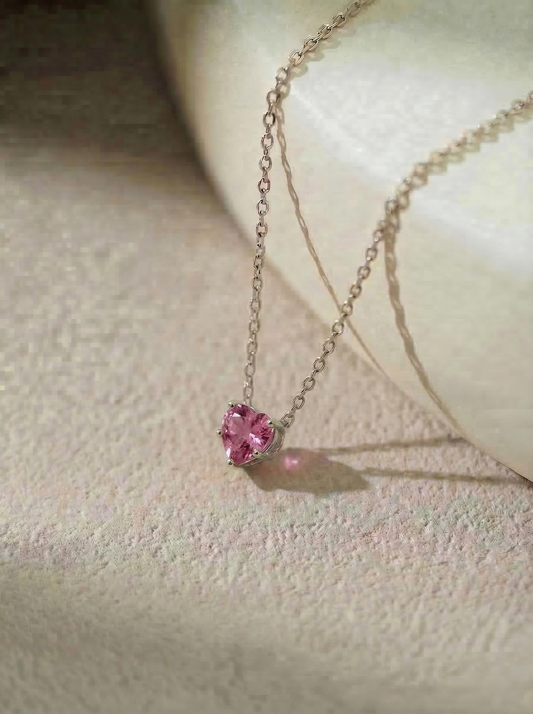 Dainty Pink Heart Necklace, Gold Chain Pendant, Romantic Gemstone Jewelry, Valentine's Day Gift for Her, Minimalist Love Charm