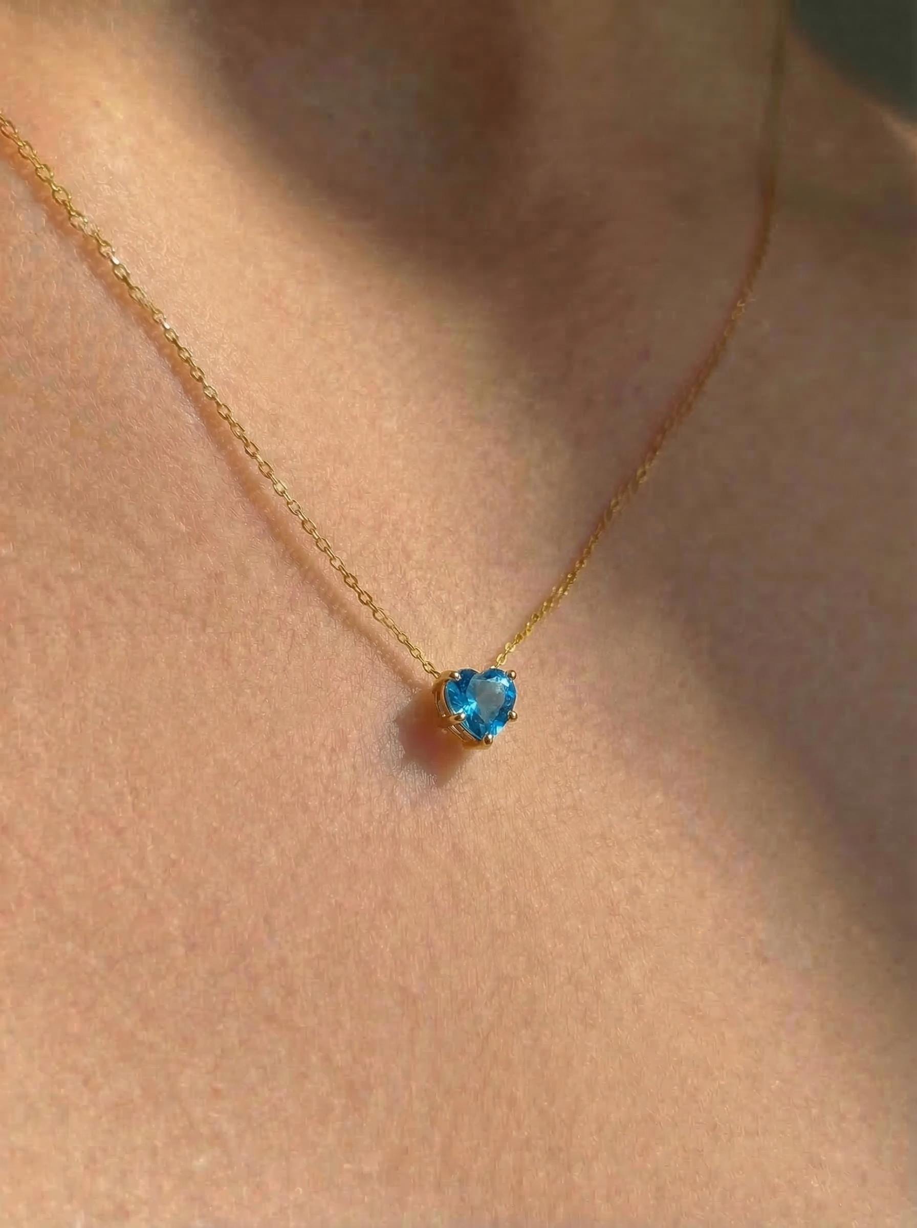 Blue Topaz Heart Pendant for Her – December Birthstone Gift – 18K Gold Minimalist Jewelry