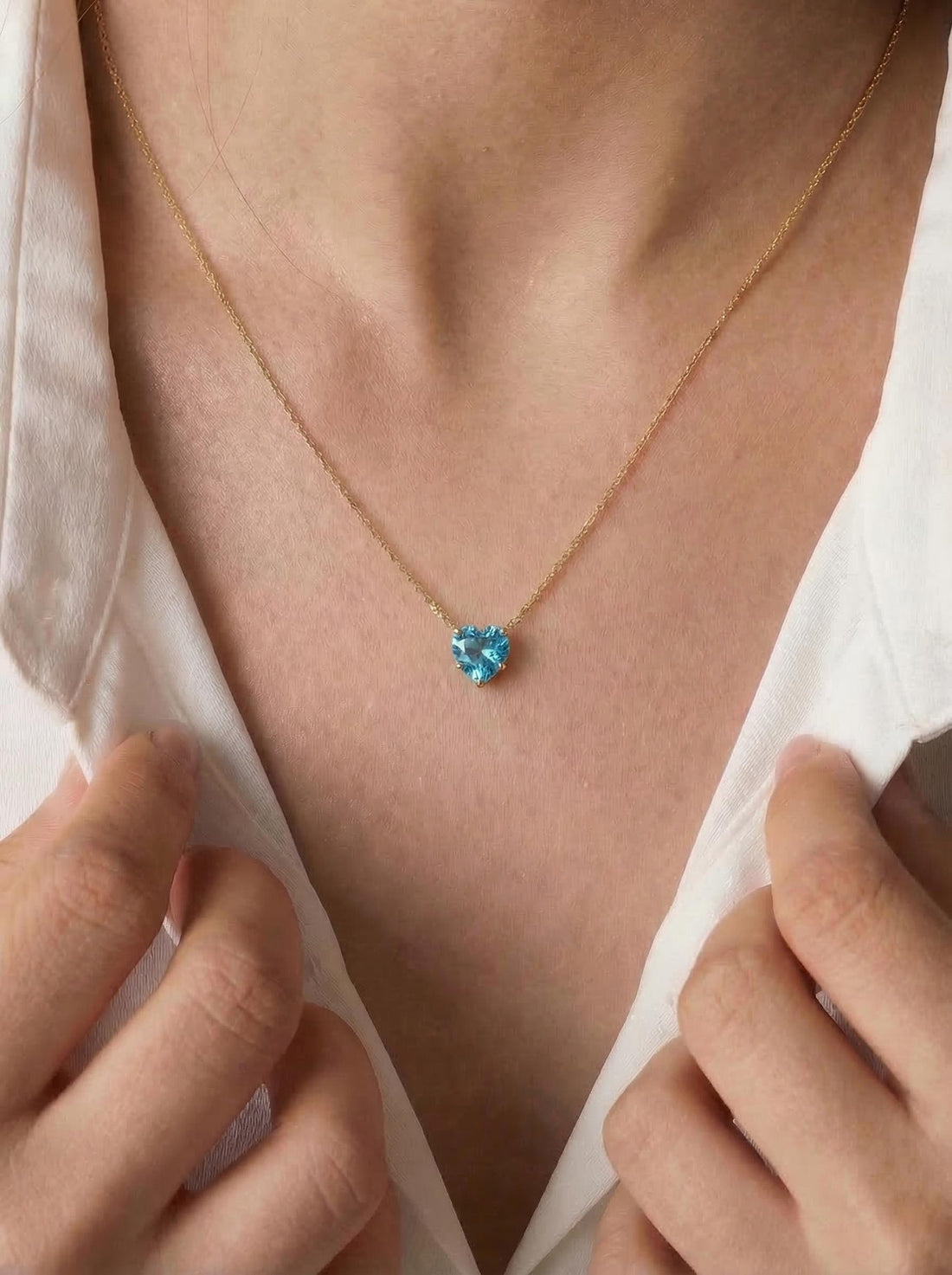 Blue Topaz Heart Pendant for Her – December Birthstone Gift – 18K Gold Minimalist Jewelry