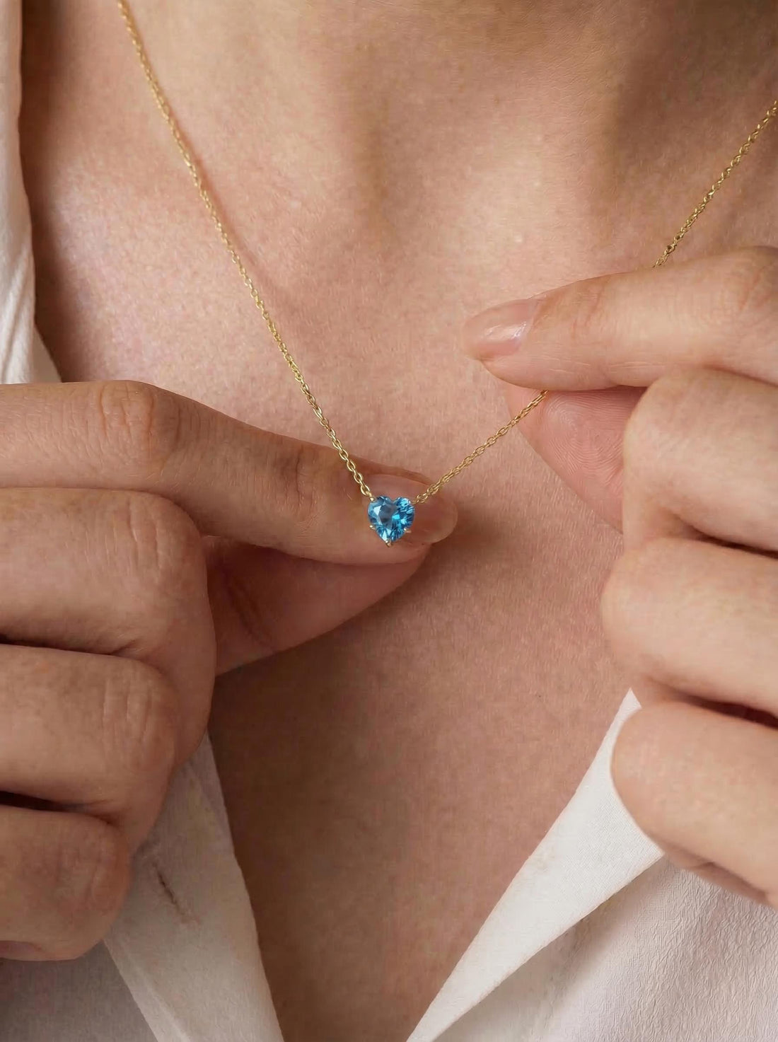 Blue Topaz Heart Pendant for Her – December Birthstone Gift – 18K Gold Minimalist Jewelry
