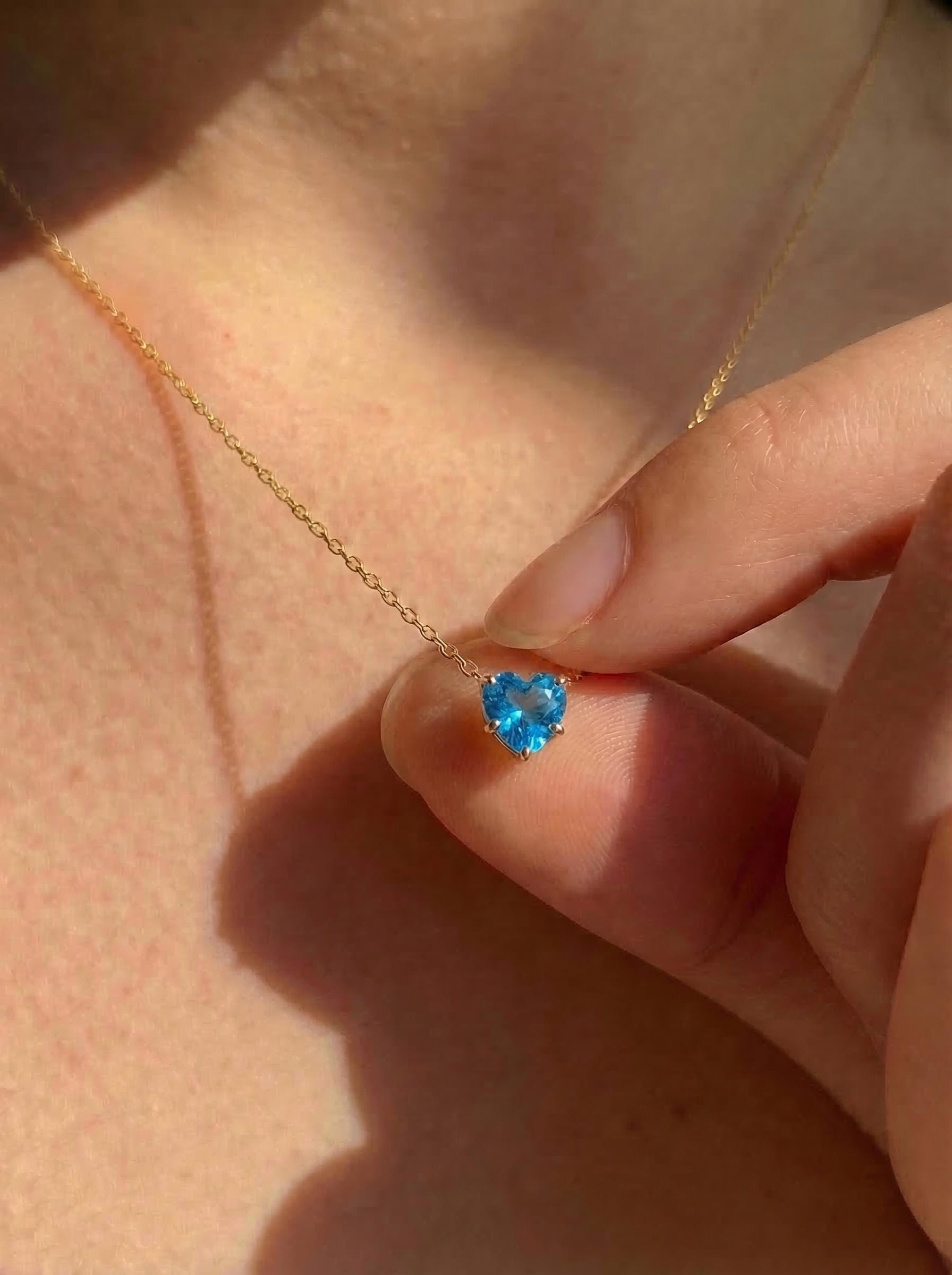 Blue Topaz Heart Pendant for Her – December Birthstone Gift – 18K Gold Minimalist Jewelry