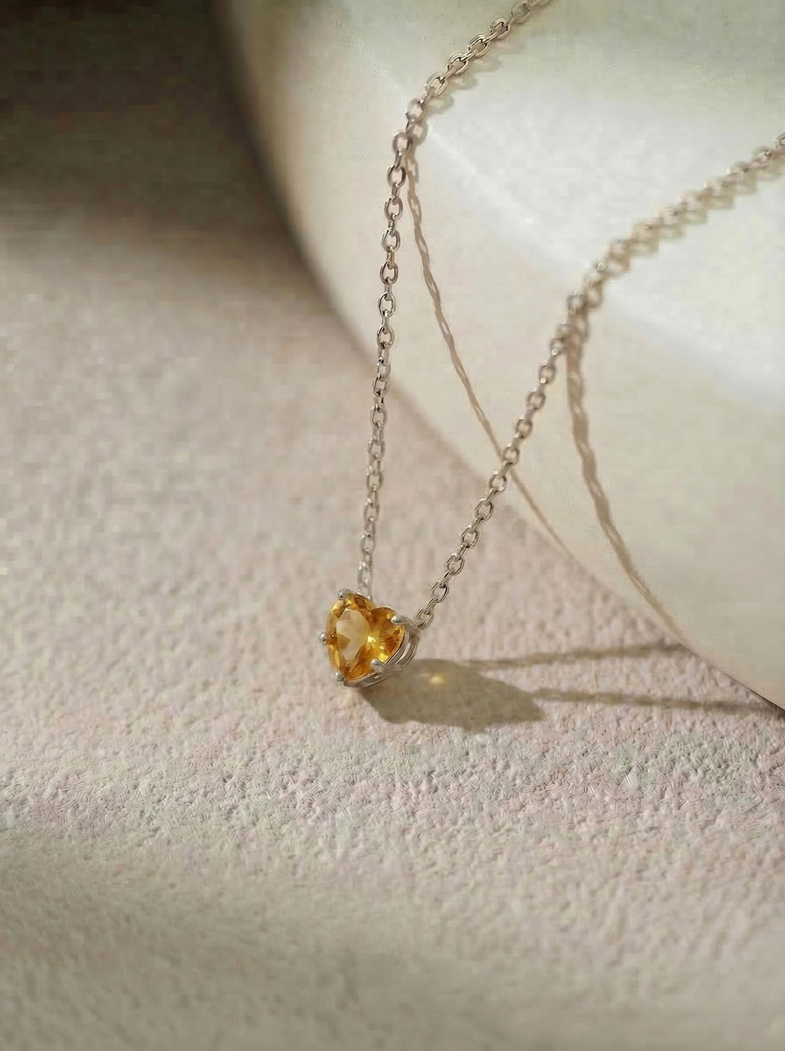 Dainty Gold Heart Citrine Necklace, Minimalist November Birthstone Jewelry, Delicate Gemstone Pendant, Romantic Gift for Her