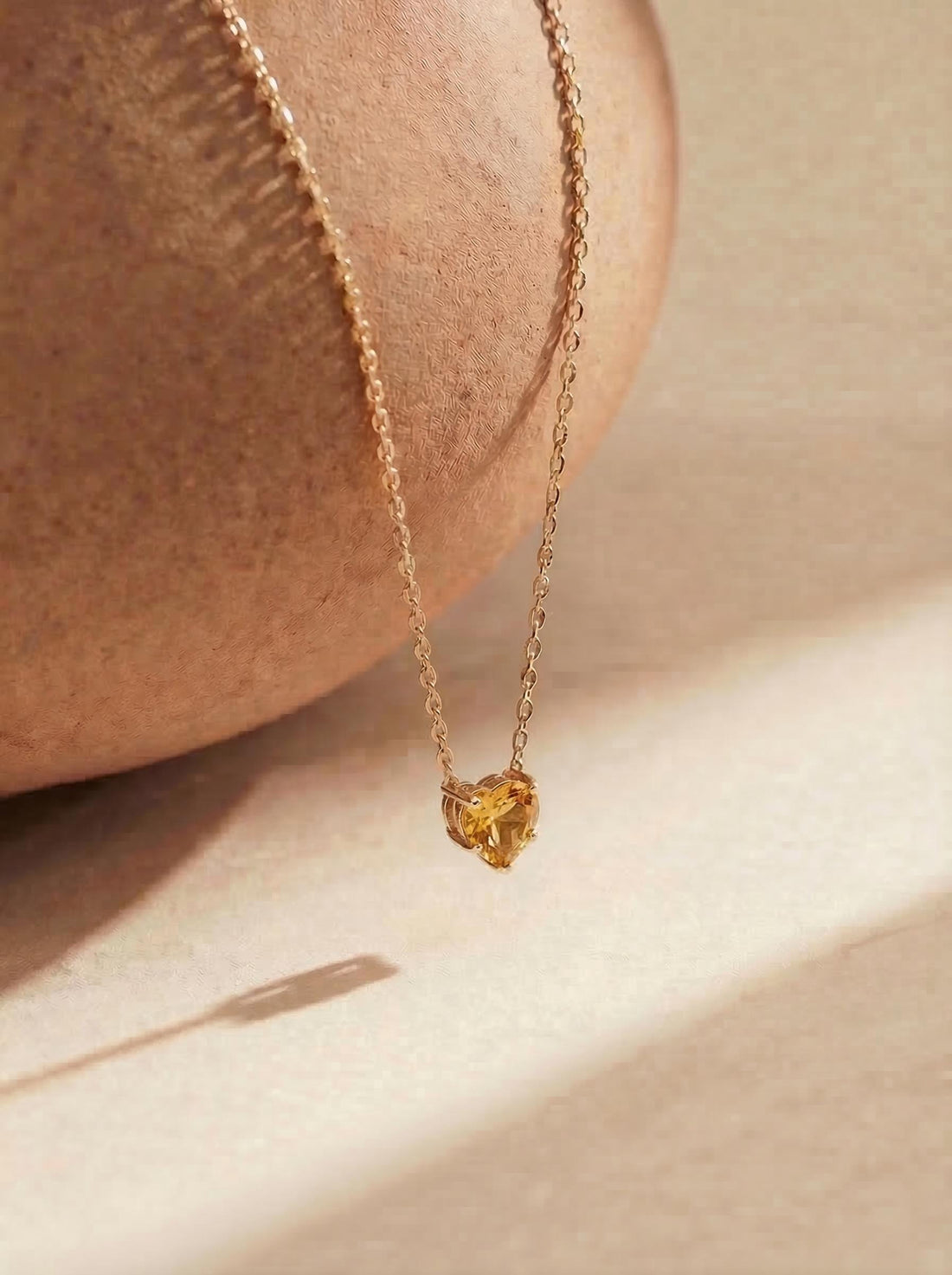 Dainty Gold Heart Citrine Necklace, Minimalist November Birthstone Jewelry, Delicate Gemstone Pendant, Romantic Gift for Her