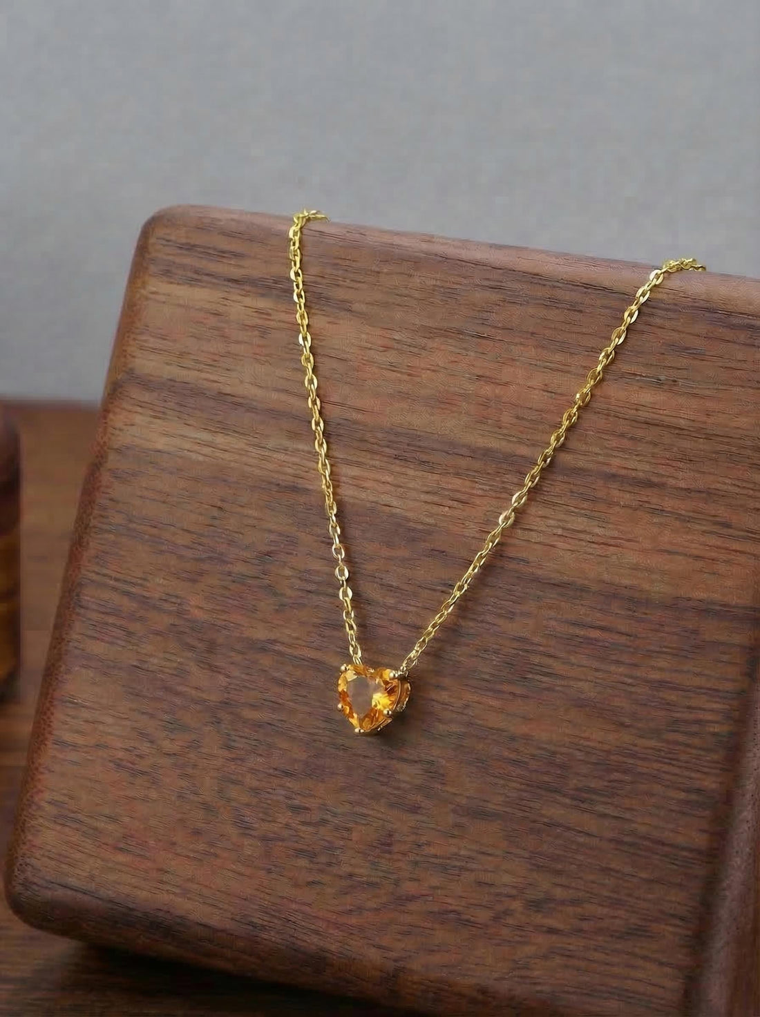 Dainty Gold Heart Citrine Necklace, Minimalist November Birthstone Jewelry, Delicate Gemstone Pendant, Romantic Gift for Her