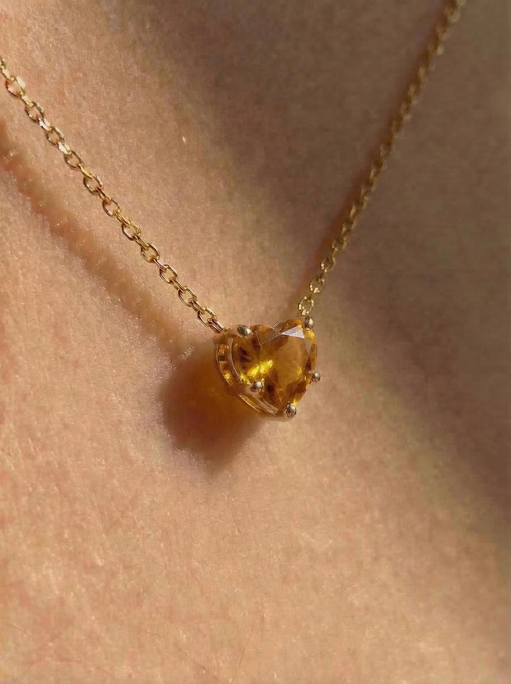 Dainty Gold Heart Citrine Necklace, Minimalist November Birthstone Jewelry, Delicate Gemstone Pendant, Romantic Gift for Her