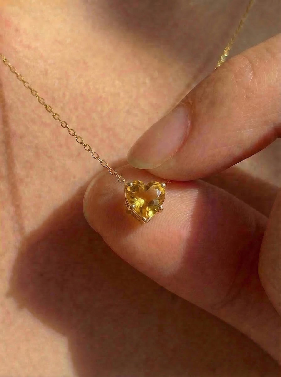 Dainty Gold Heart Citrine Necklace, Minimalist November Birthstone Jewelry, Delicate Gemstone Pendant, Romantic Gift for Her