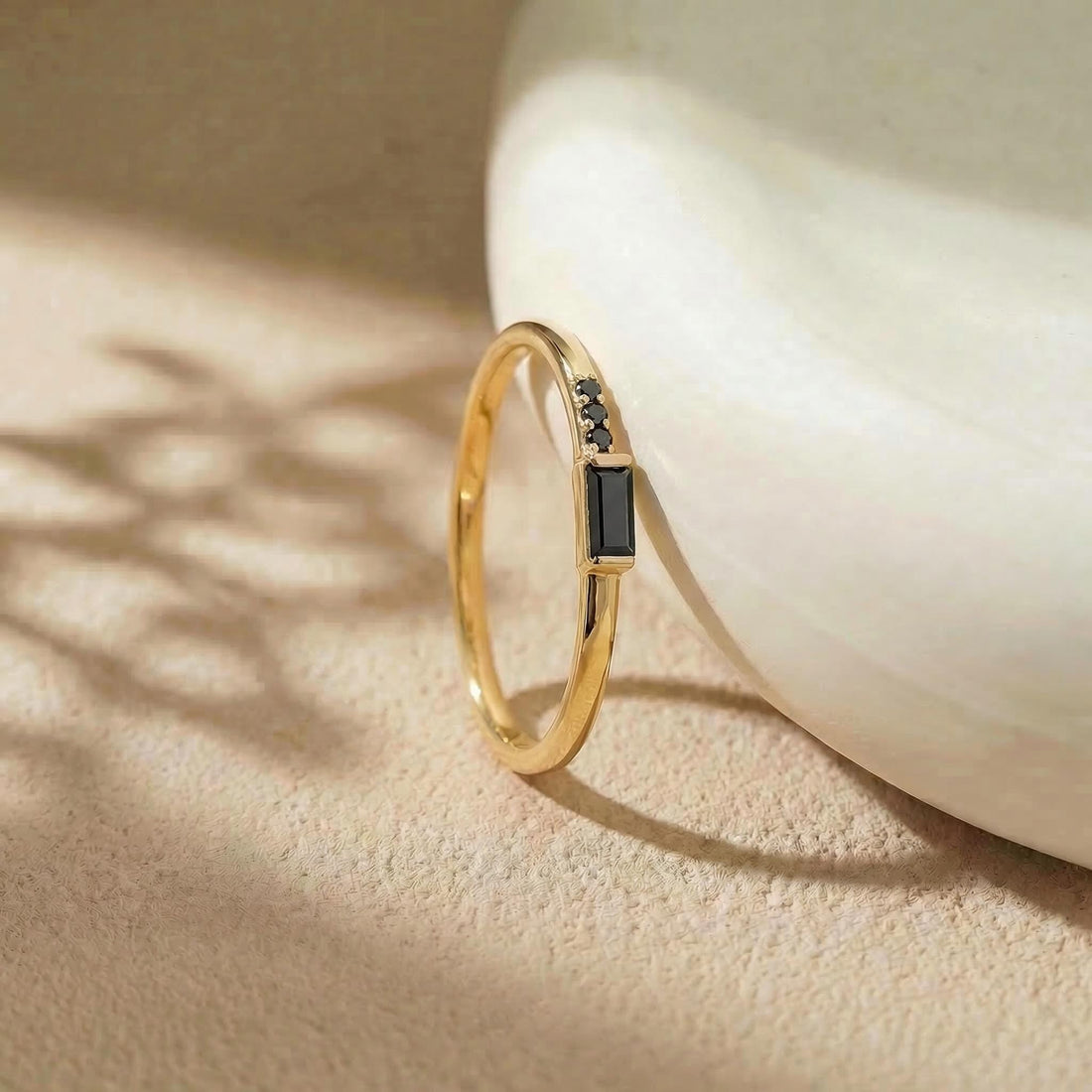 Dainty Baguette Black Diamond Ring, Minimalist Alternative Engagement Ring, Black Gemstone Ring for Her, All Black Diamond Ring