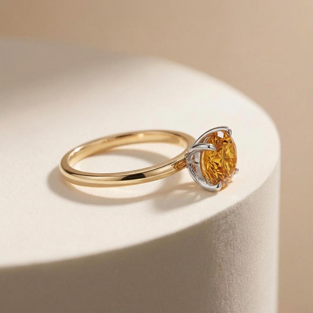 2.0 CT East West Oval Cut Citrine Birthstone Ring, Yellow Gold Vermeil Two Tone Ring, Dainty Travel Engagement Ring