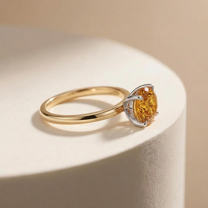2.0 CT East West Oval Cut Citrine Birthstone Ring, Yellow Gold Vermeil Two Tone Ring, Dainty Travel Engagement Ring