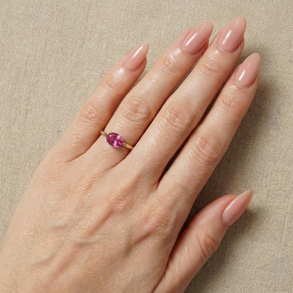 2.0 CT East West Oval Cut Pink Tourmaline Birthstone Ring, Yellow Gold Vermeil Two Tone Ring,October Engagement Ring