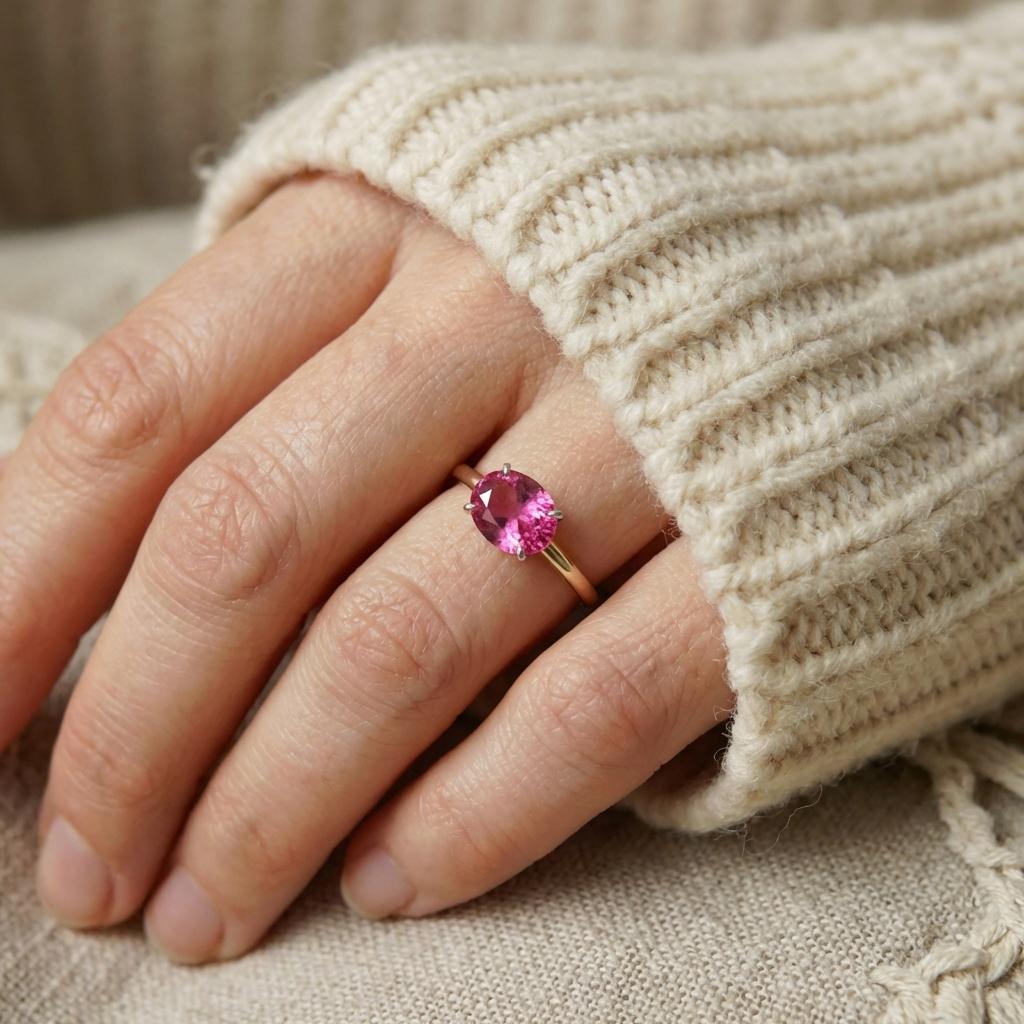 2.0 CT East West Oval Cut Pink Tourmaline Birthstone Ring, Yellow Gold Vermeil Two Tone Ring,October Engagement Ring