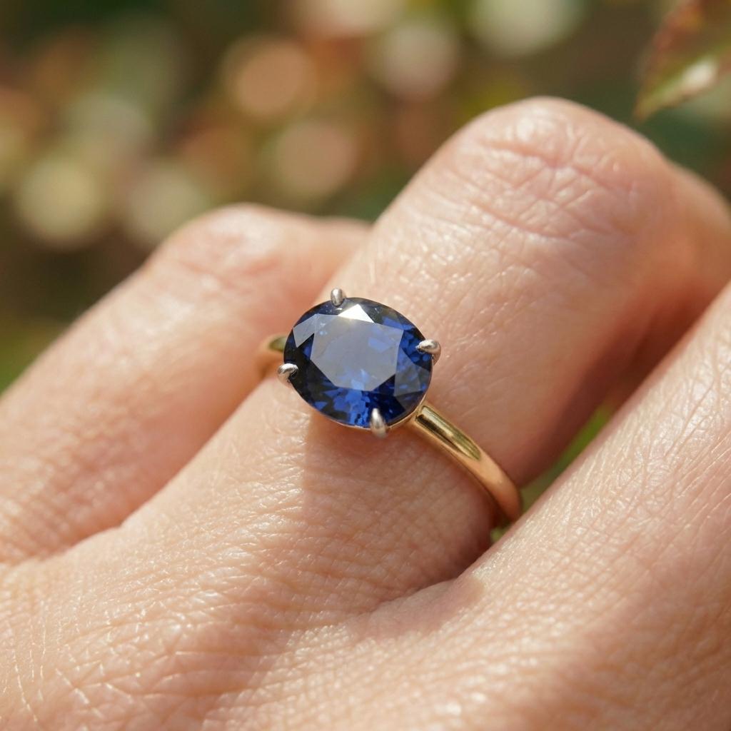 2.0 CT East West Oval Cut Sapphire Birthstone Ring for Mom, Yellow Gold Vermeil Two Tone Ring, Dainty Travel Engagement Ring