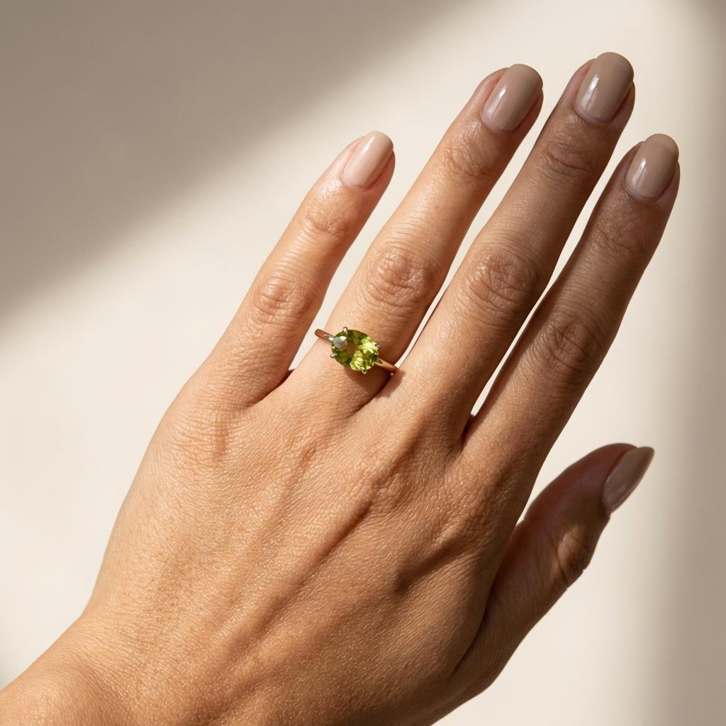 2.0 CT East West Oval Cut Peridot Birthstone Ring For Mom, Yellow Gold Vermeil Two Tone Ring, Dainty Travel Engagement Ring
