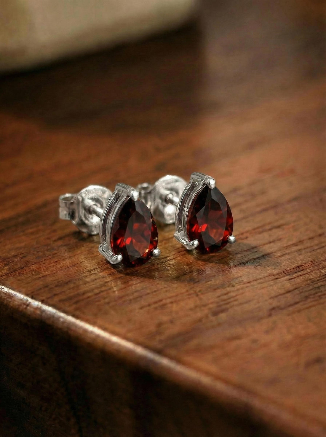 Teardrop Garnet Stud Earrings, Pear Cut Minimalist January Birthstone Jewelry, Dainty Red Gemstone Earring Gift for Her