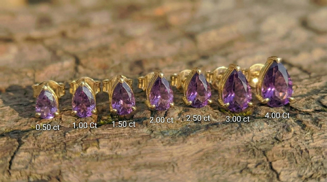 Amethyst Pear Cut Stud Earrings in Gold | Dainty Purple Gemstone Everyday Fine Jewelry | February Birthstone Gift