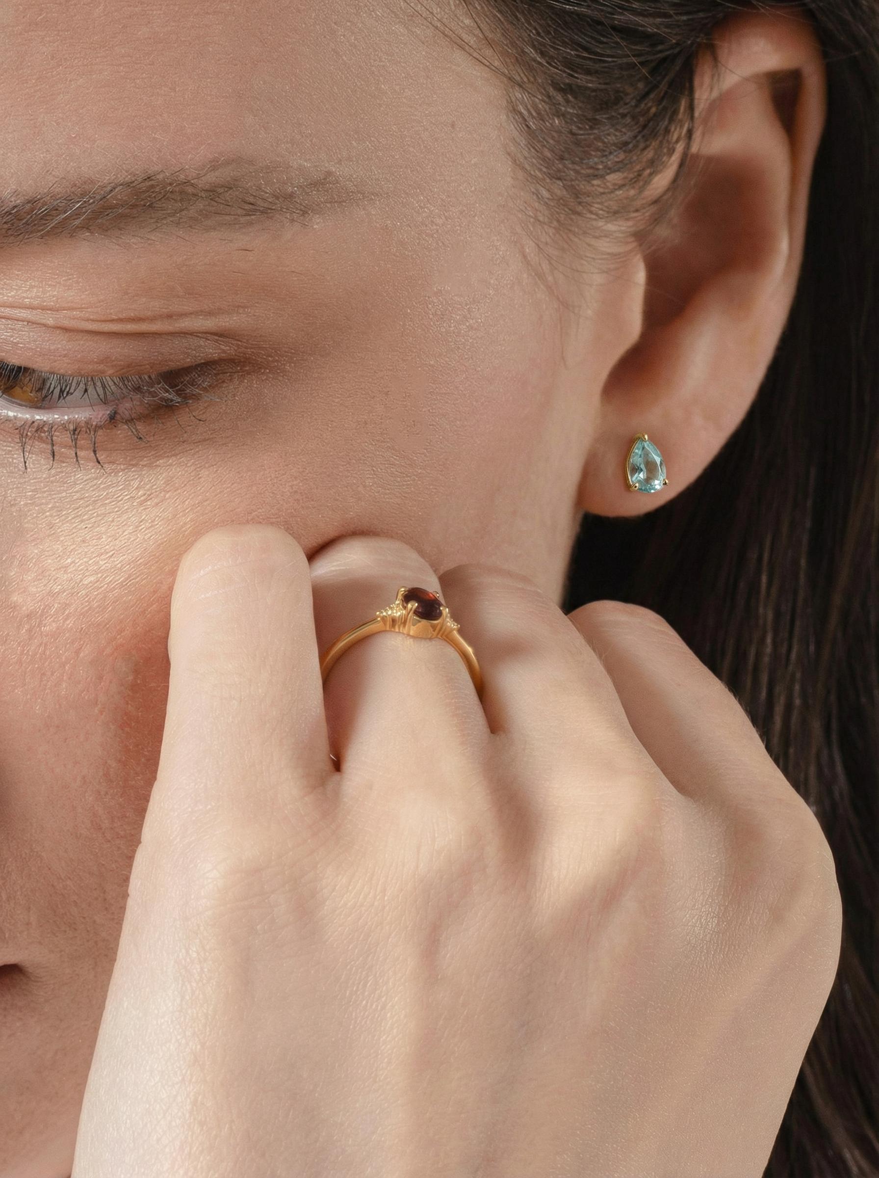 Dainty Pear Cut Aquamarine Stud Earrings in Gold | Teardrop Blue Gemstone Birthstone Jewelry | March Birthstone Gift for Her | Minimalist Ev