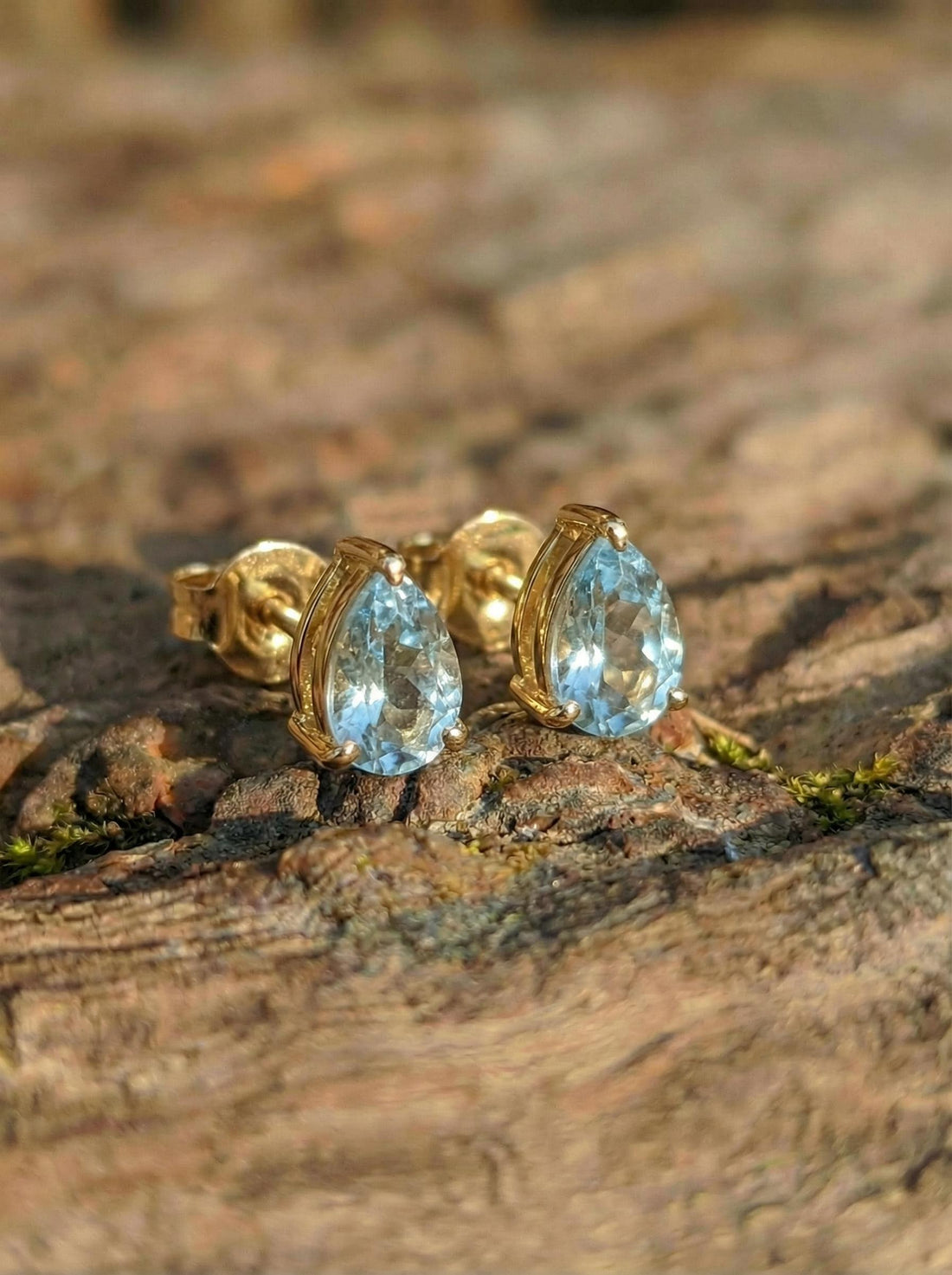 Dainty Pear Cut Aquamarine Stud Earrings in Gold | Teardrop Blue Gemstone Birthstone Jewelry | March Birthstone Gift for Her | Minimalist Ev