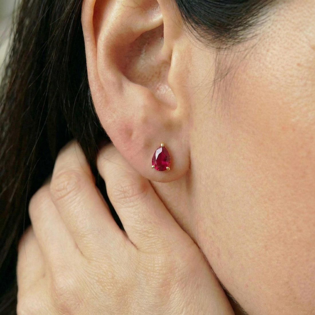 Stunning Teardrop Ruby Stud Earrings in Gold - Pear Cut Ruby Gemstone Earring - July Birthstone Fine Jewelry Gift for Her, Various S