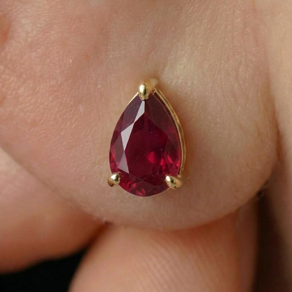 Stunning Teardrop Ruby Stud Earrings in Gold - Pear Cut Ruby Gemstone Earring - July Birthstone Fine Jewelry Gift for Her, Various S