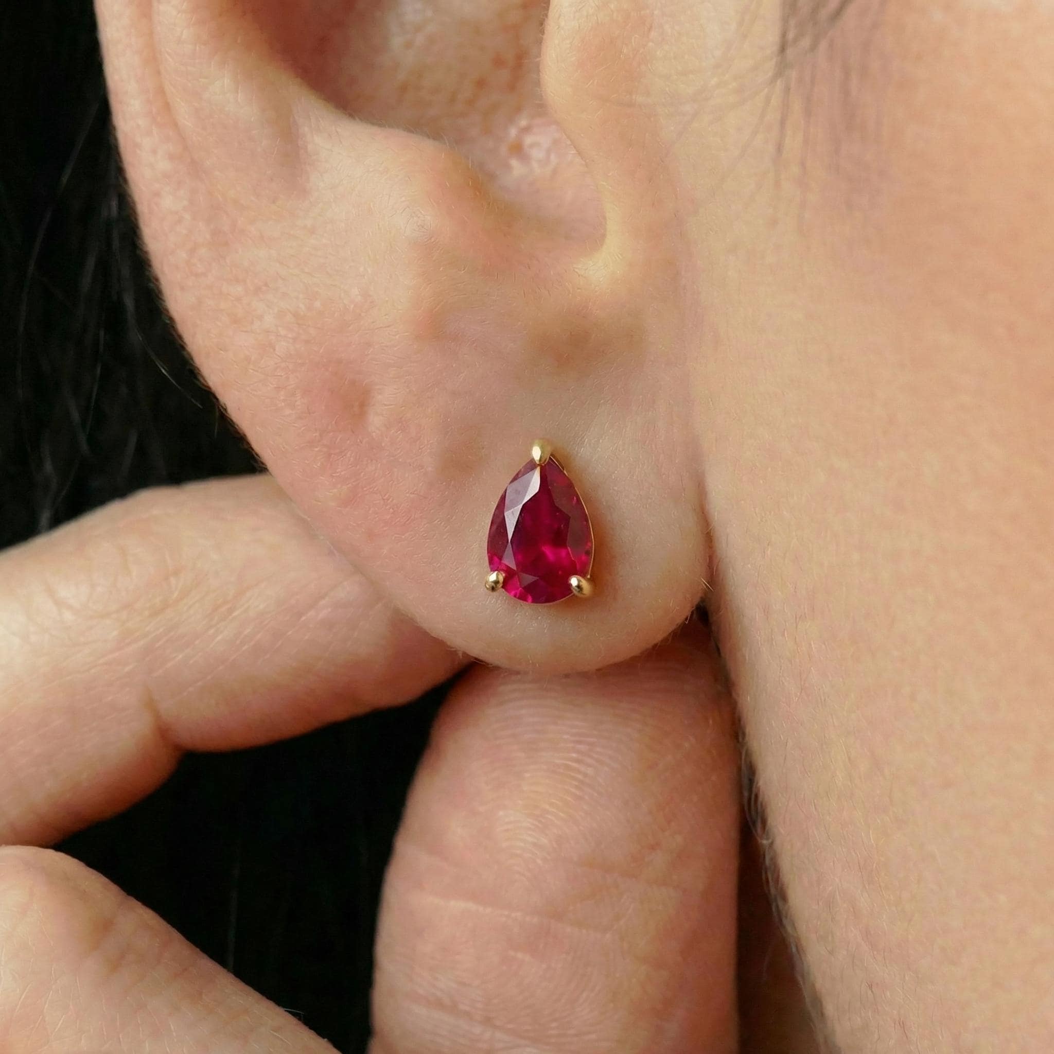 Stunning Teardrop Ruby Stud Earrings in Gold - Pear Cut Ruby Gemstone Earring - July Birthstone Fine Jewelry Gift for Her, Various S