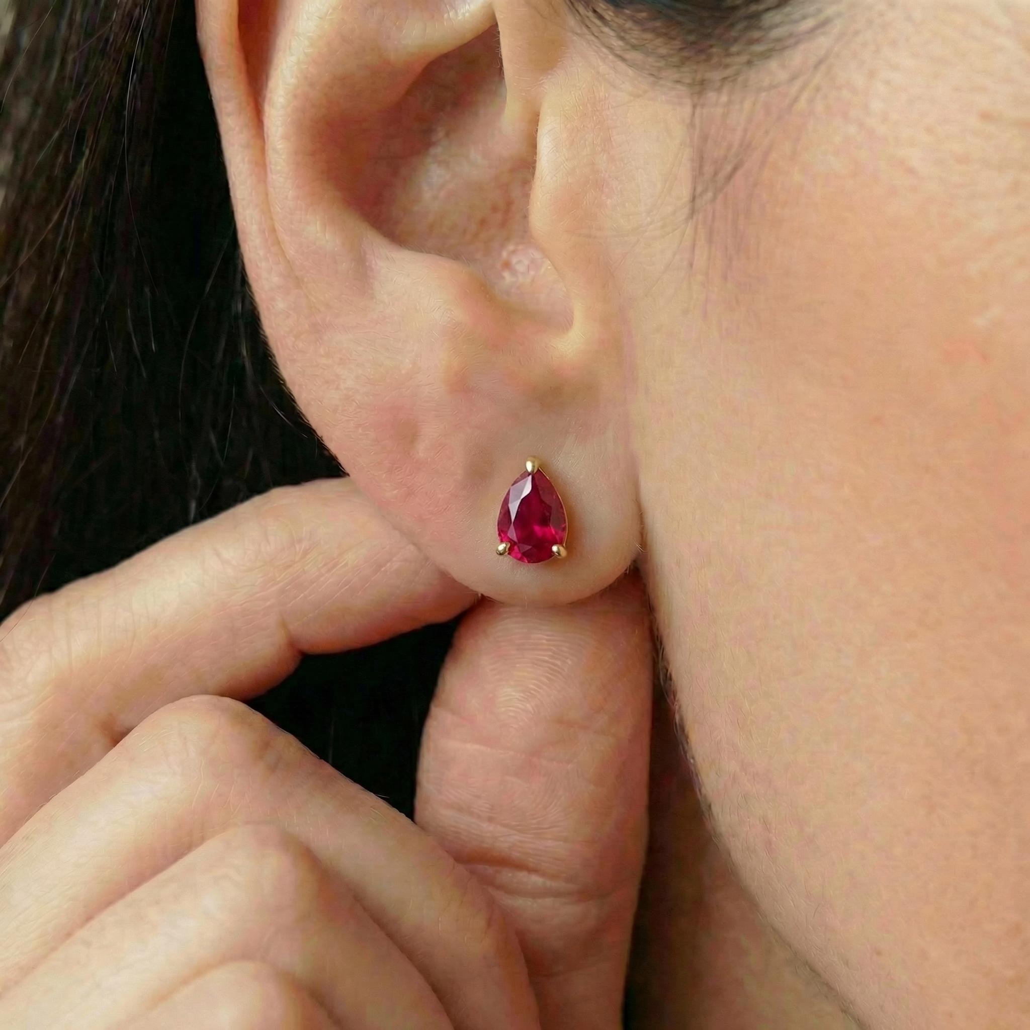 Stunning Teardrop Ruby Stud Earrings in Gold - Pear Cut Ruby Gemstone Earring - July Birthstone Fine Jewelry Gift for Her, Various S