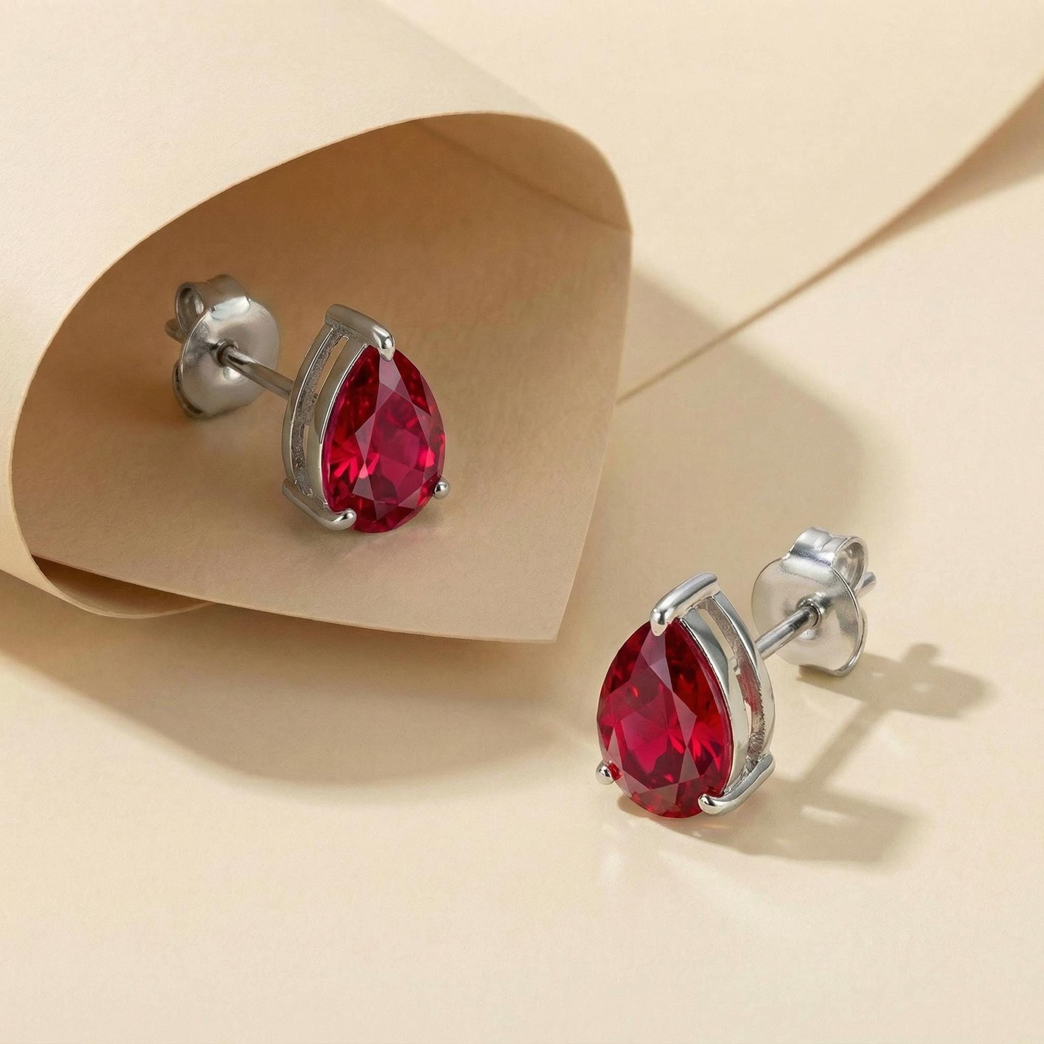 Stunning Teardrop Ruby Stud Earrings in Gold - Pear Cut Ruby Gemstone Earring - July Birthstone Fine Jewelry Gift for Her, Various S