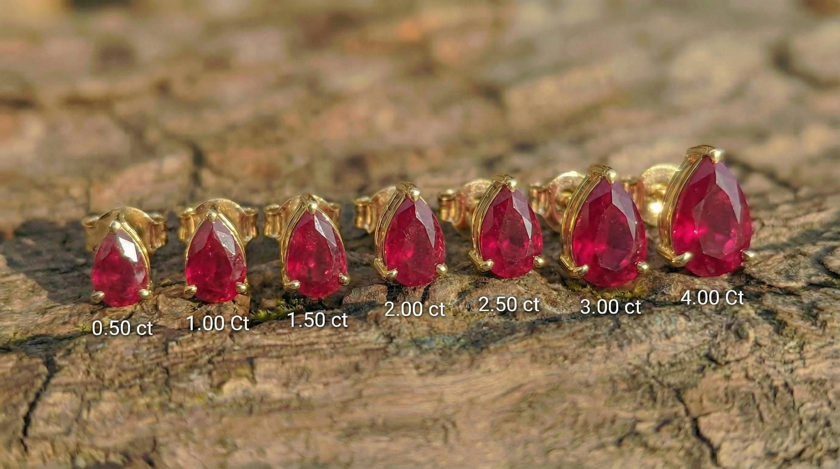 Stunning Teardrop Ruby Stud Earrings in Gold - Pear Cut Ruby Gemstone Earring - July Birthstone Fine Jewelry Gift for Her, Various S